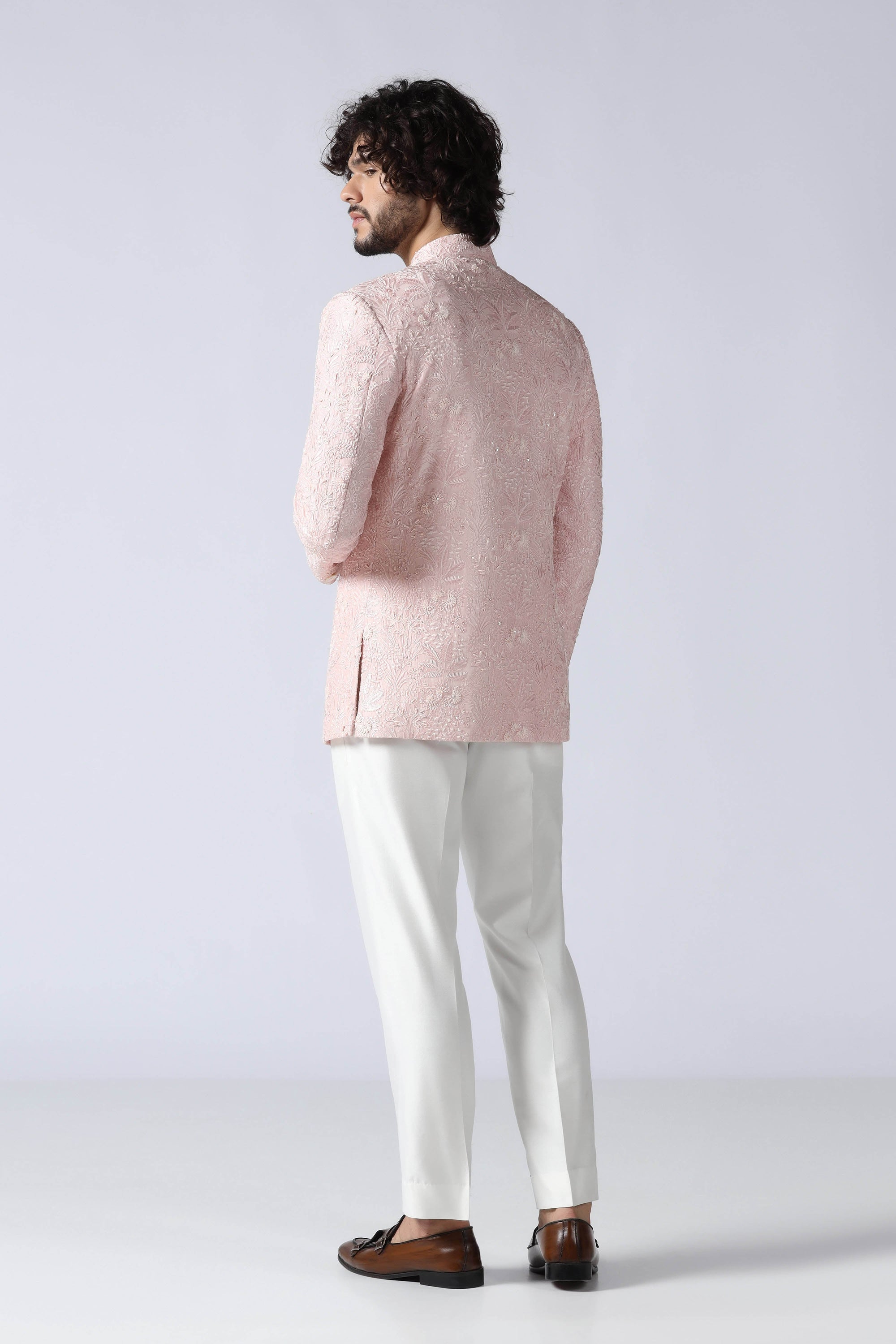 Pink Embroidered Bandhgala