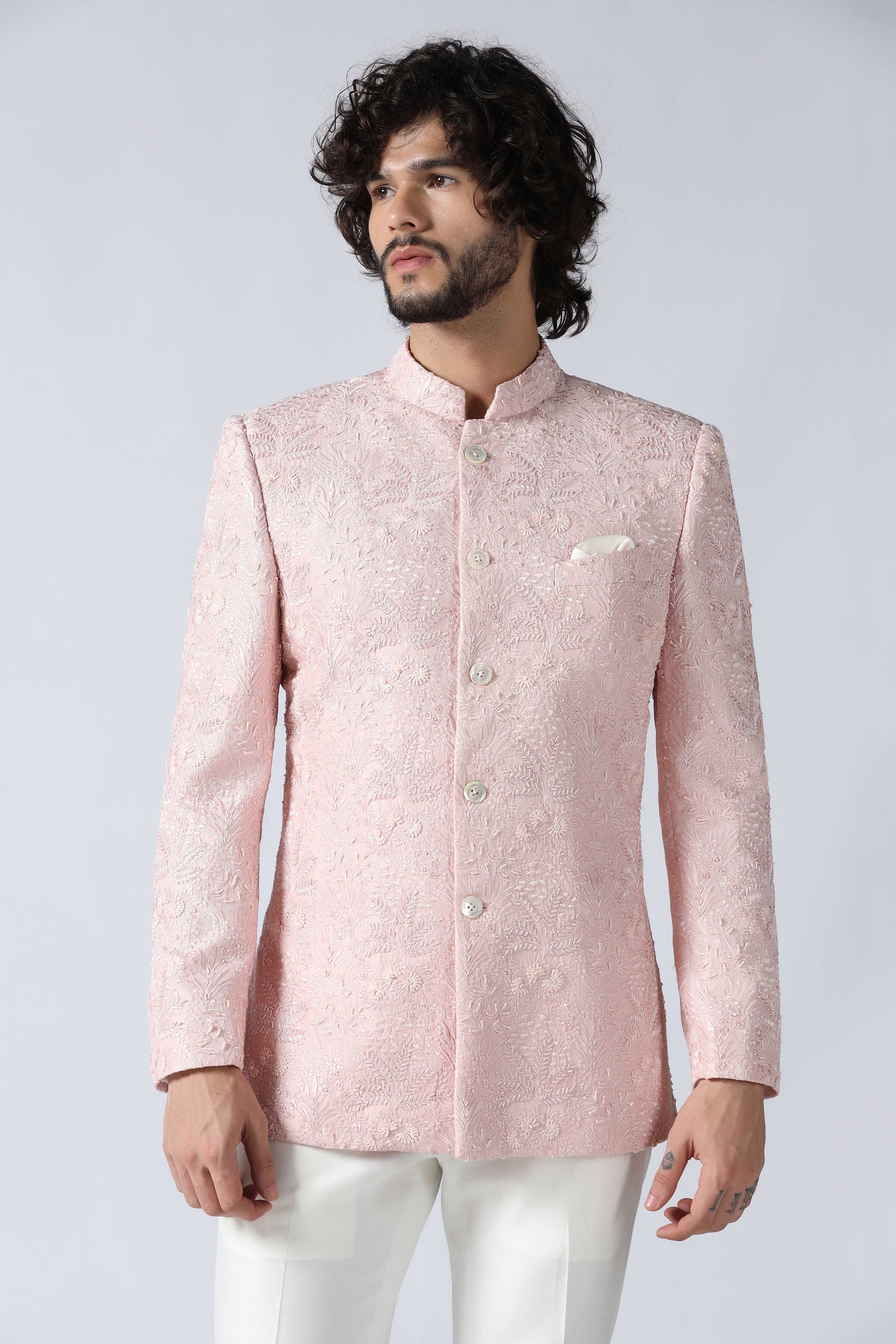 Pink Embroidered Bandhgala