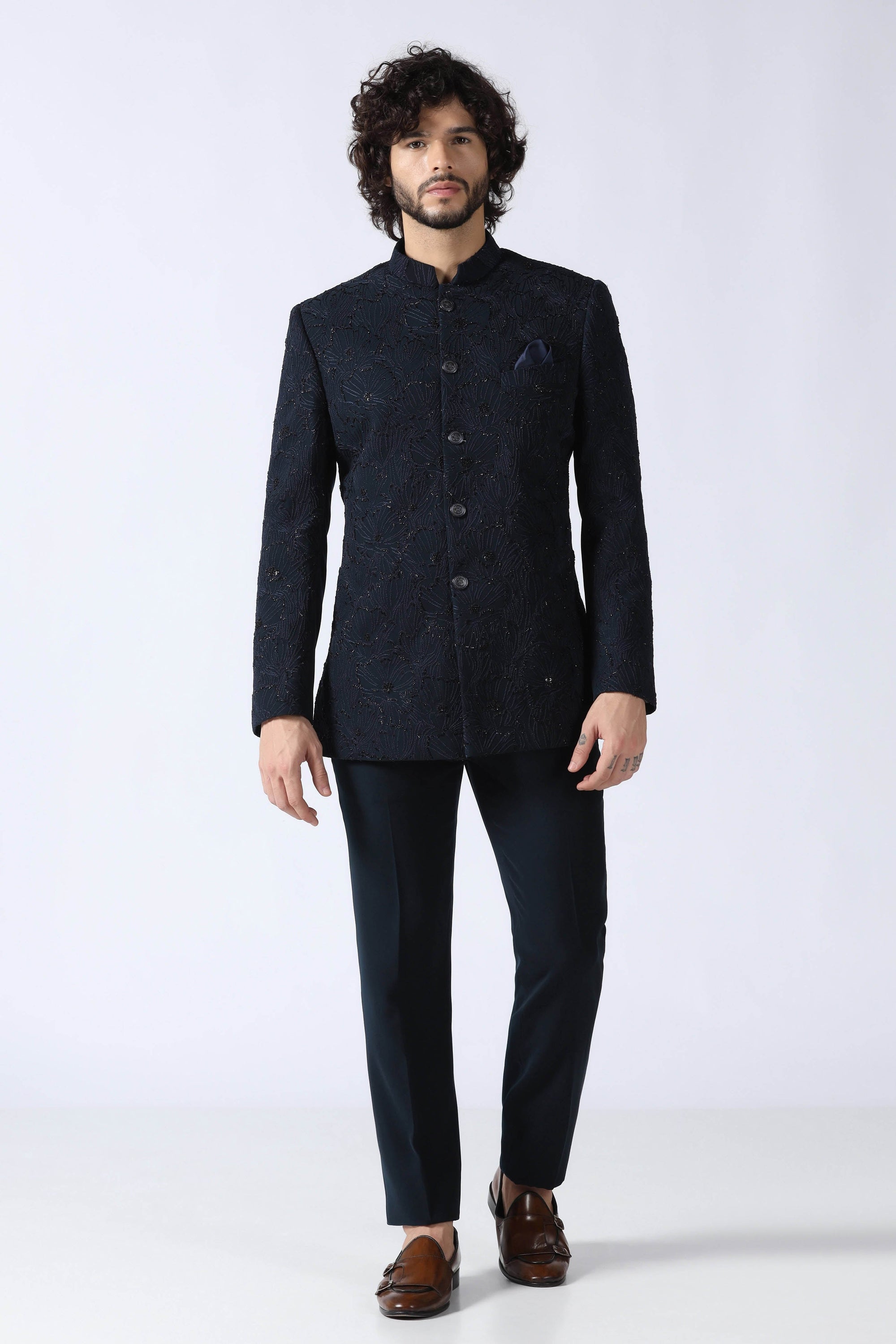 Navy Embroidered Bandhgala