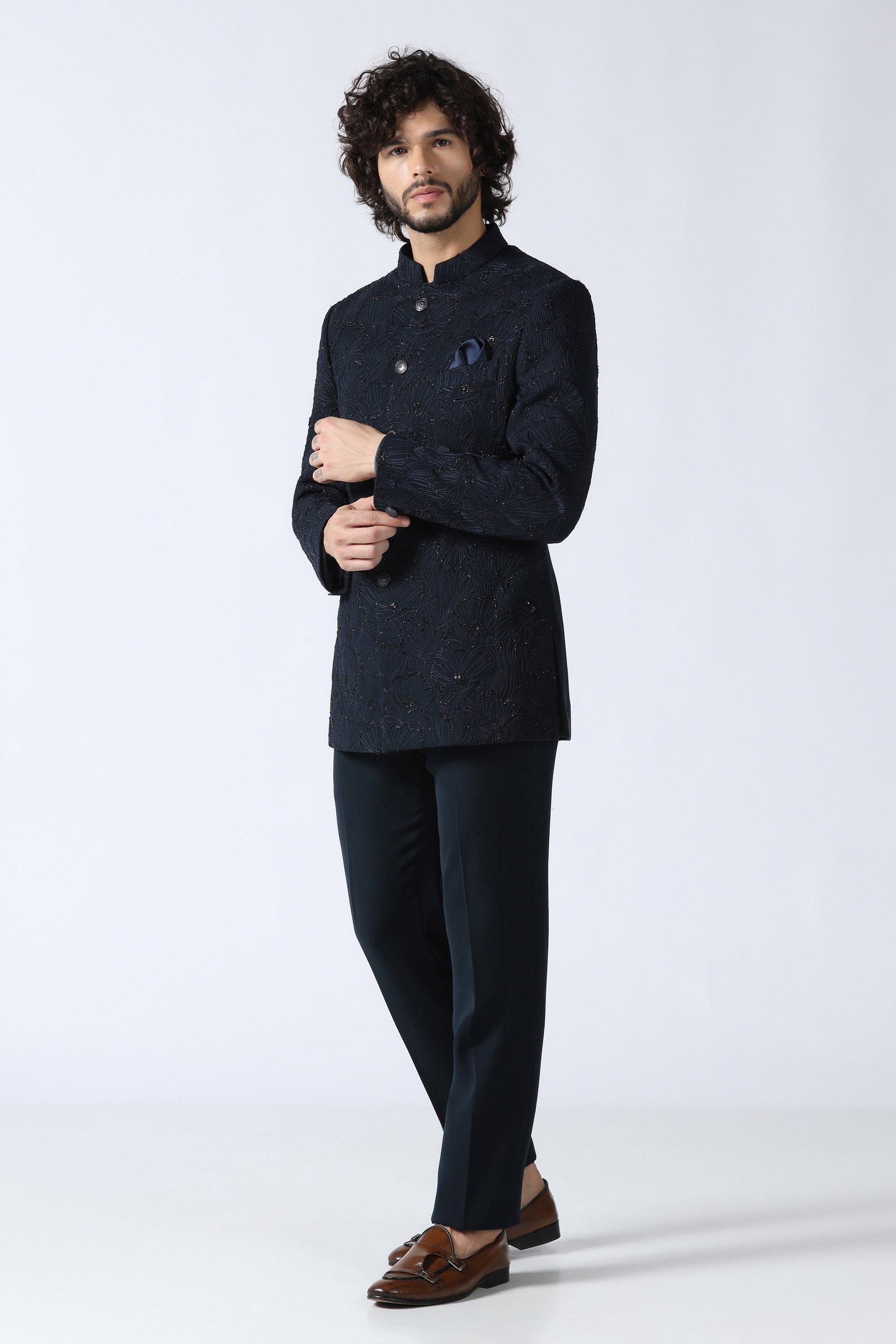 Navy Embroidered Bandhgala