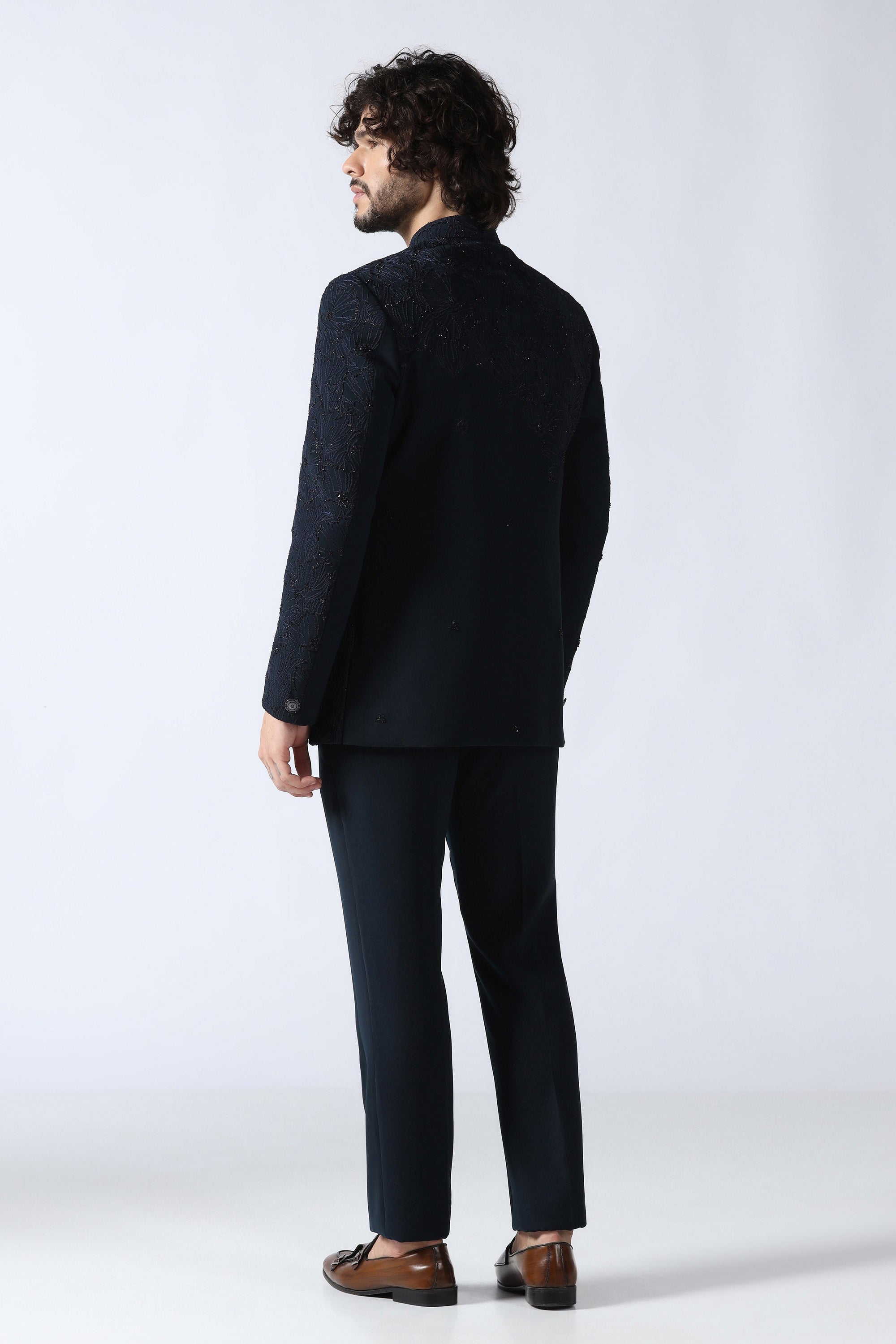 Navy Embroidered Bandhgala