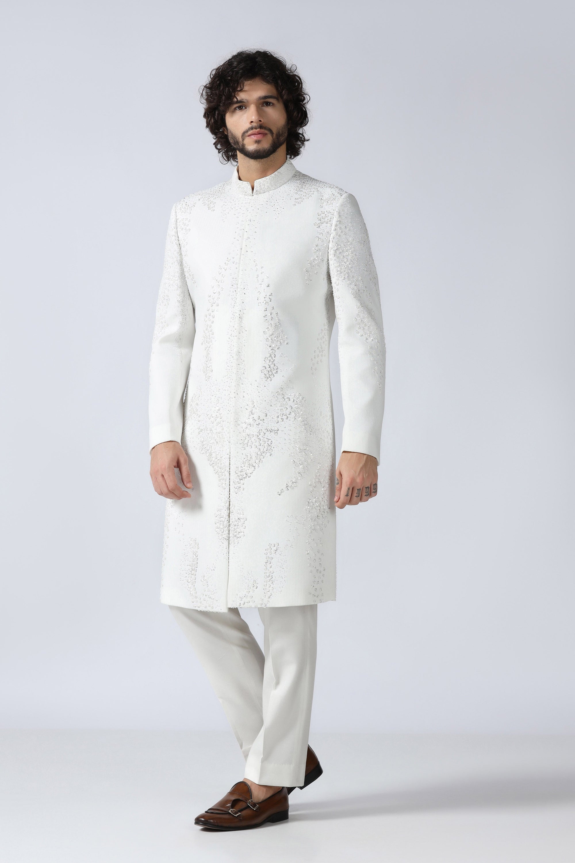 Off-white Embroidered Indowestern