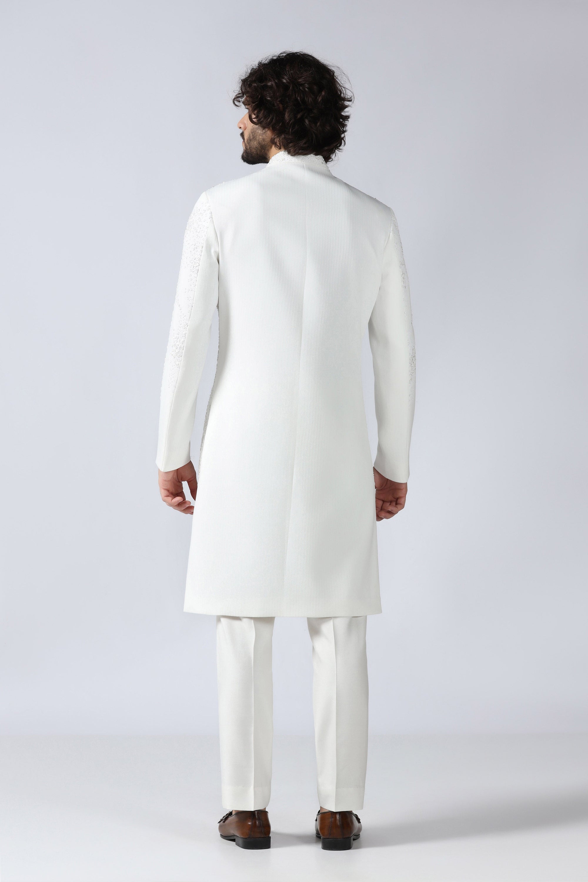 Off-white Embroidered Indowestern