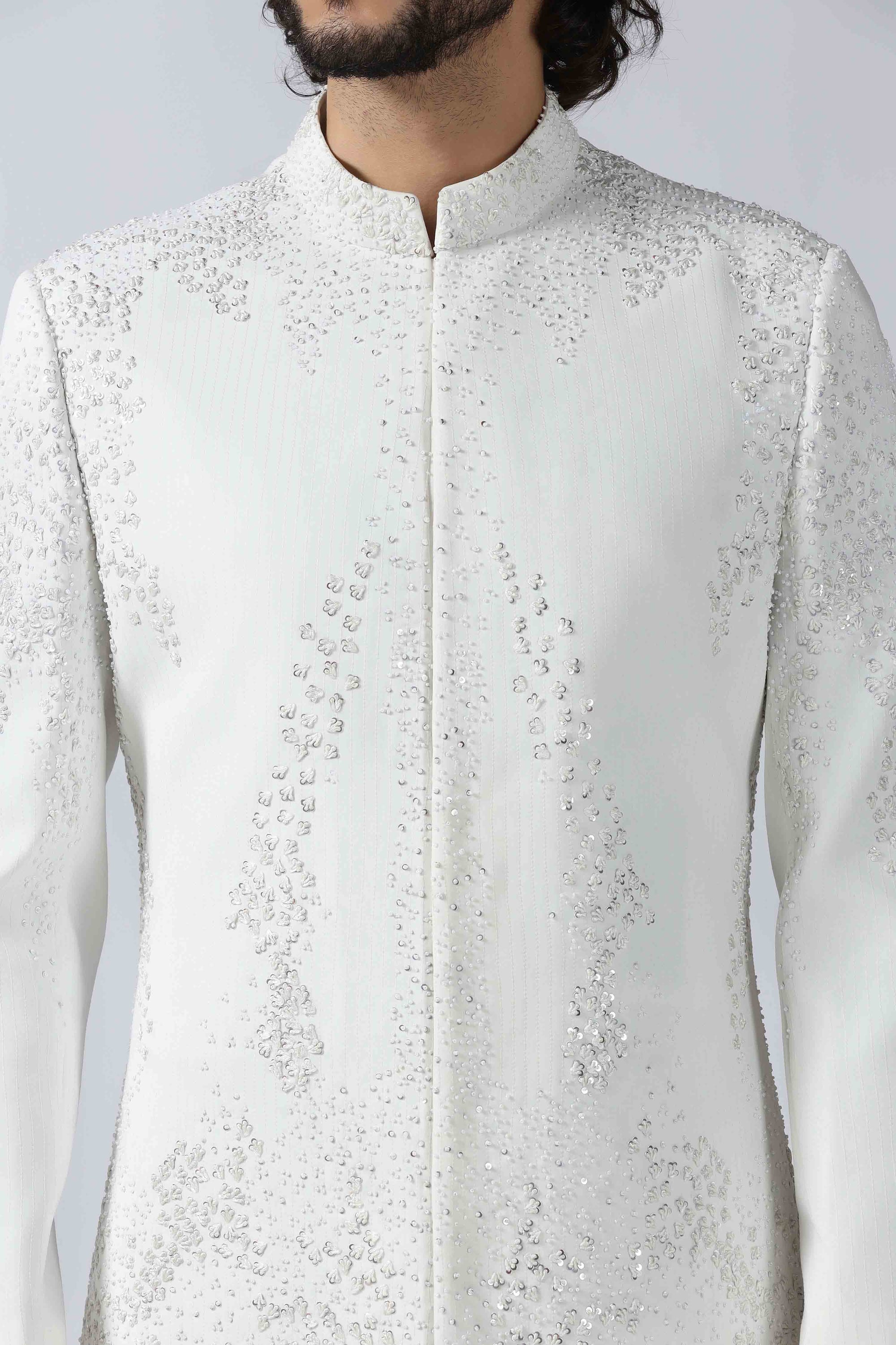 Off-white Embroidered Indowestern