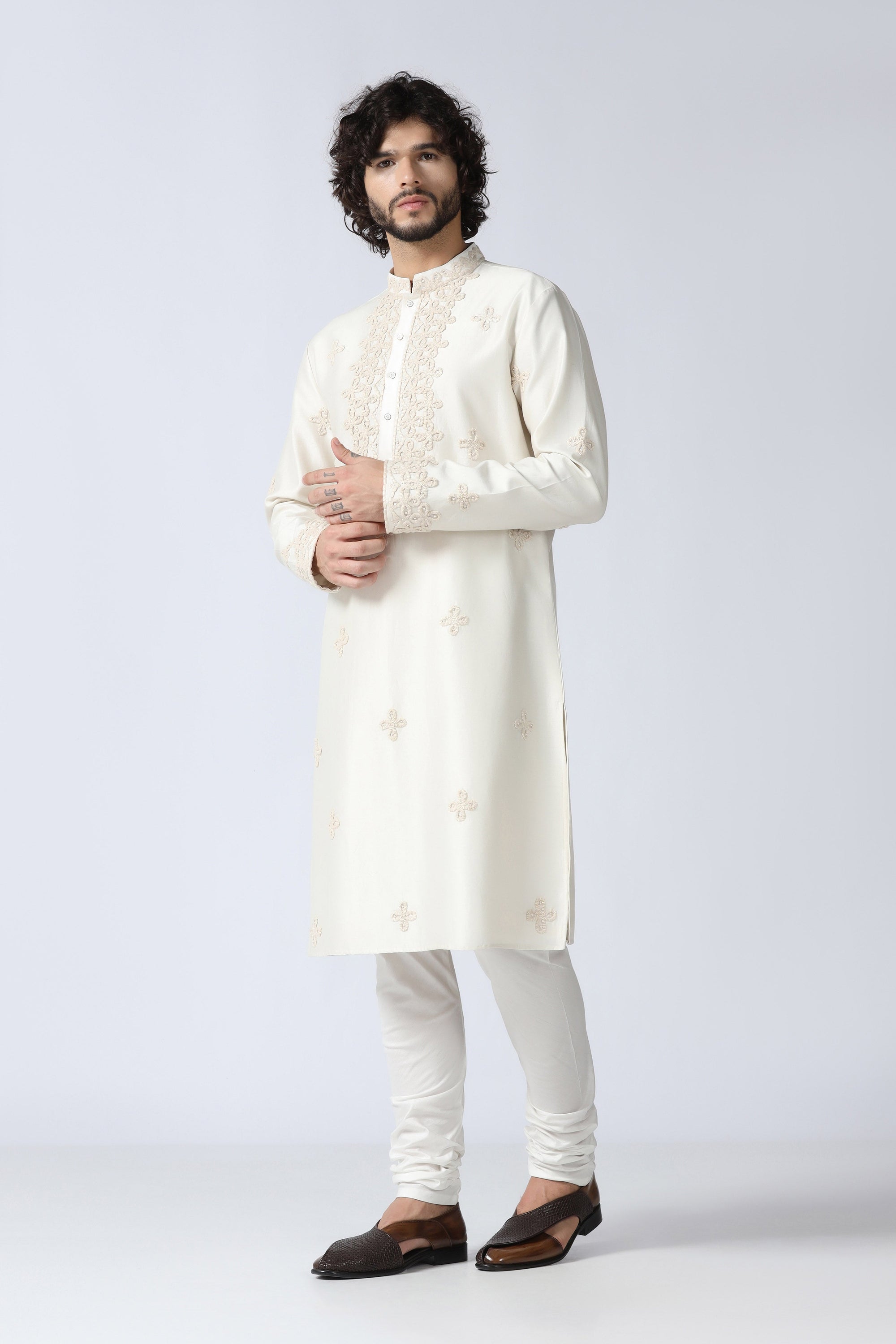 Off-white Embroidered Kurta Set