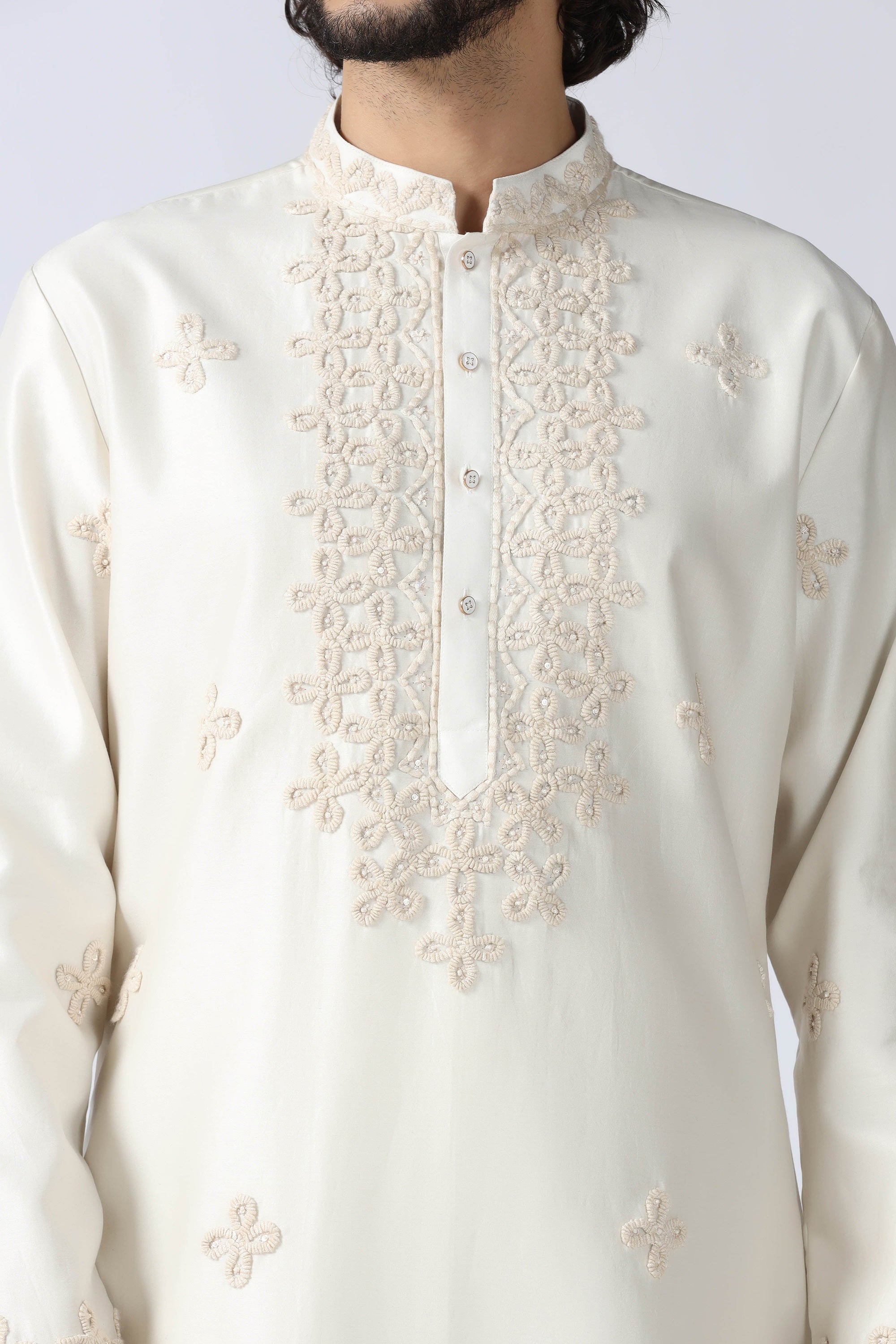Off-white Embroidered Kurta Set
