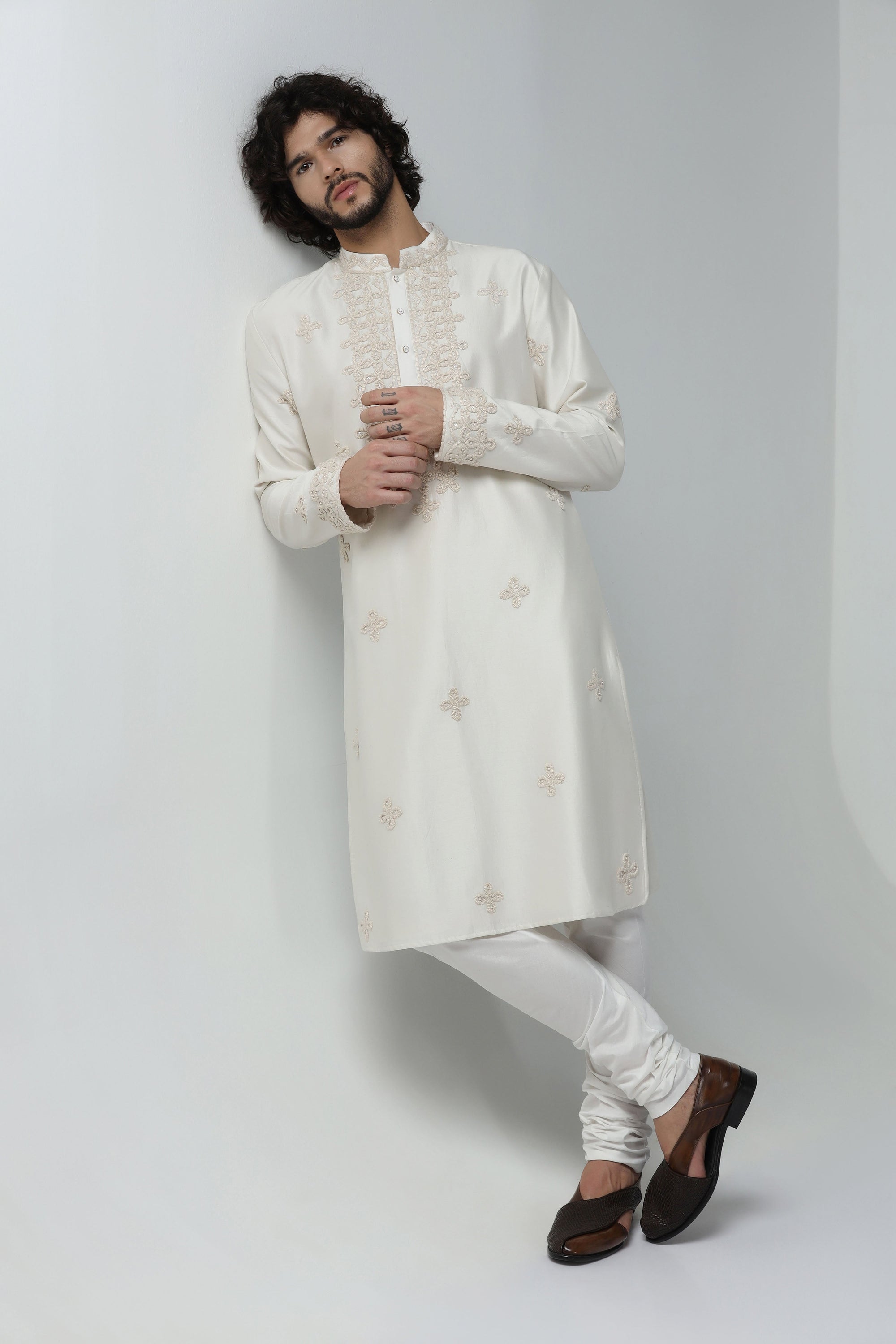Off-white Embroidered Kurta Set