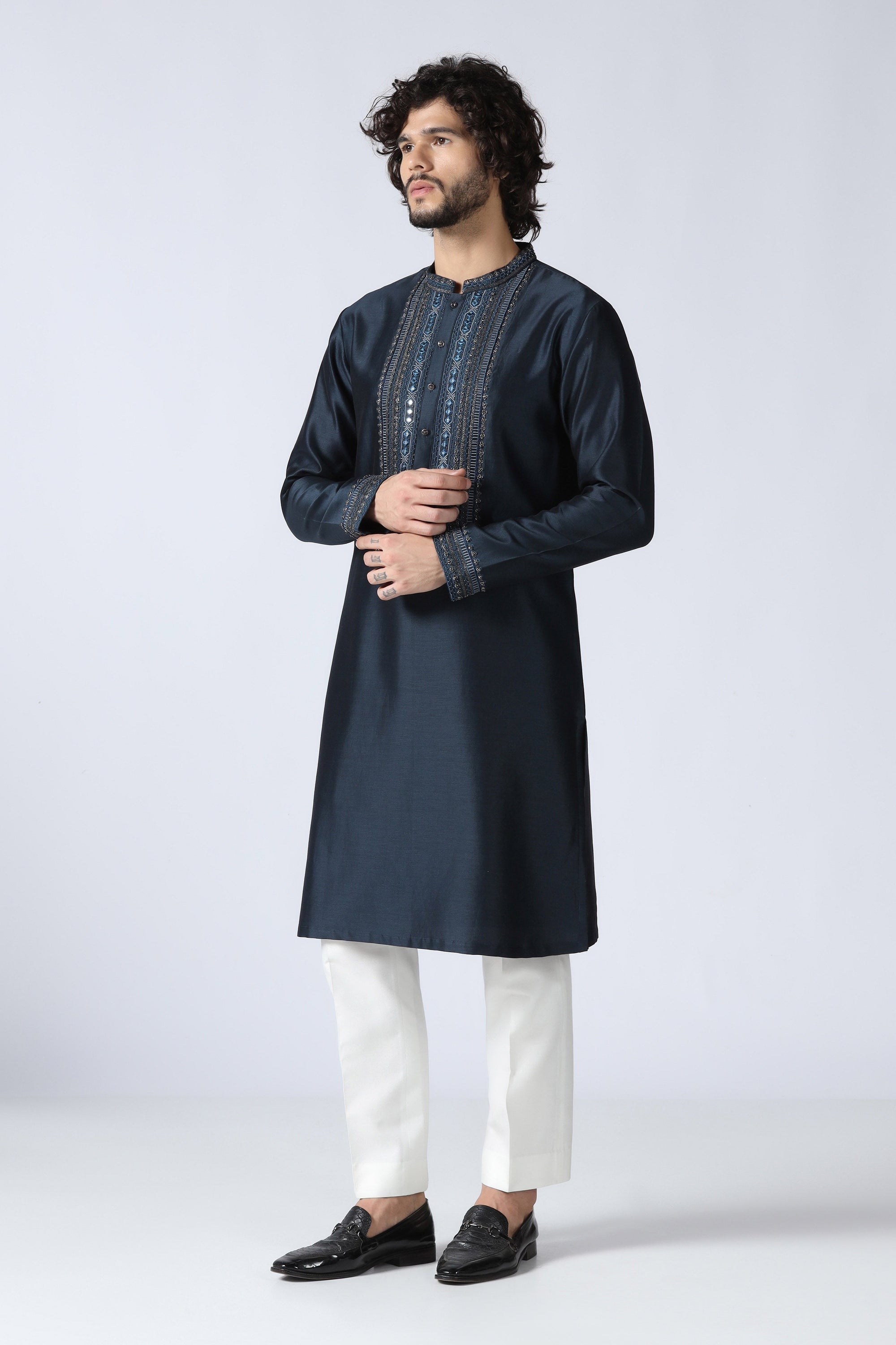Navy Embroidered Kurta Set