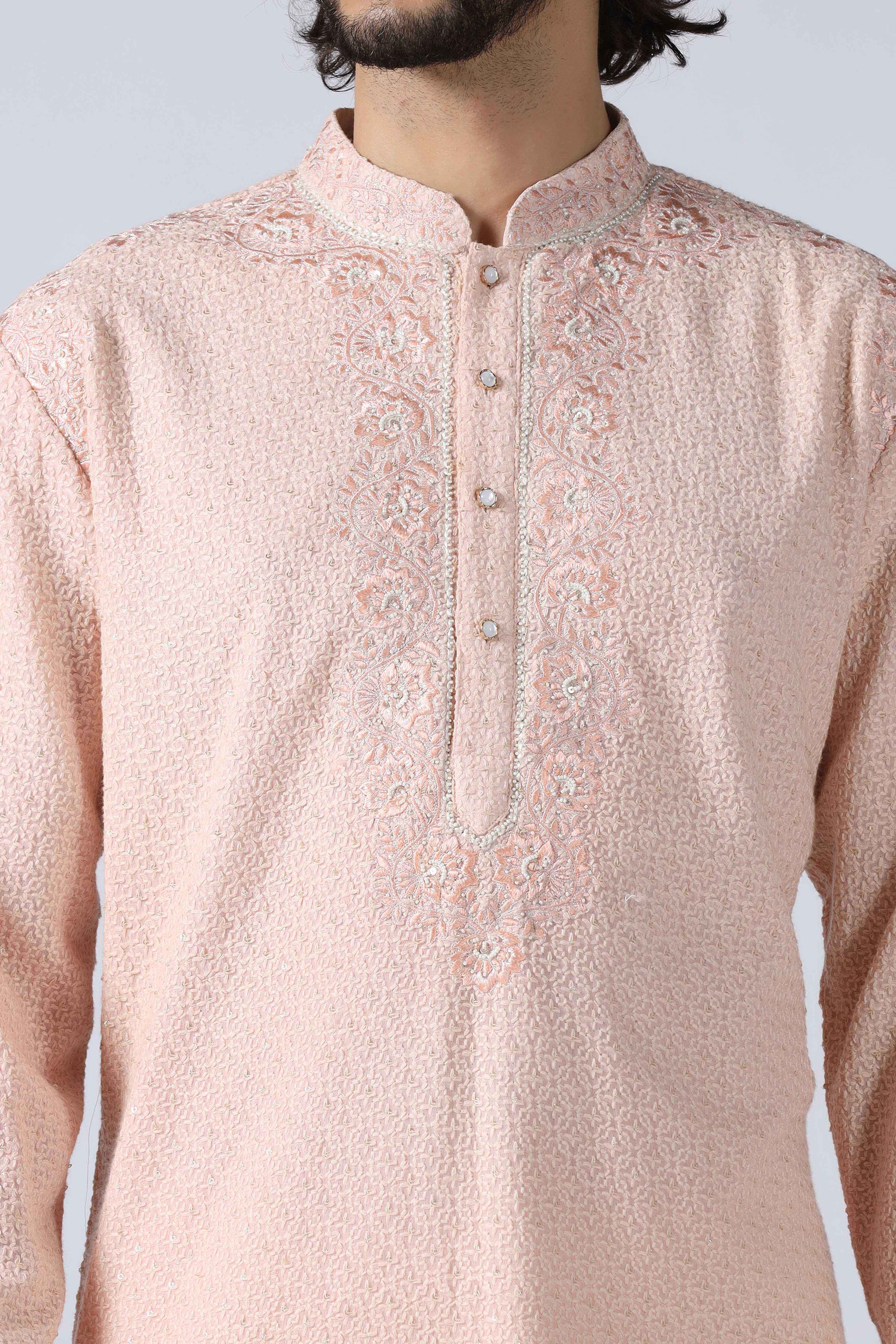 Peach Chikankari Kurta Set