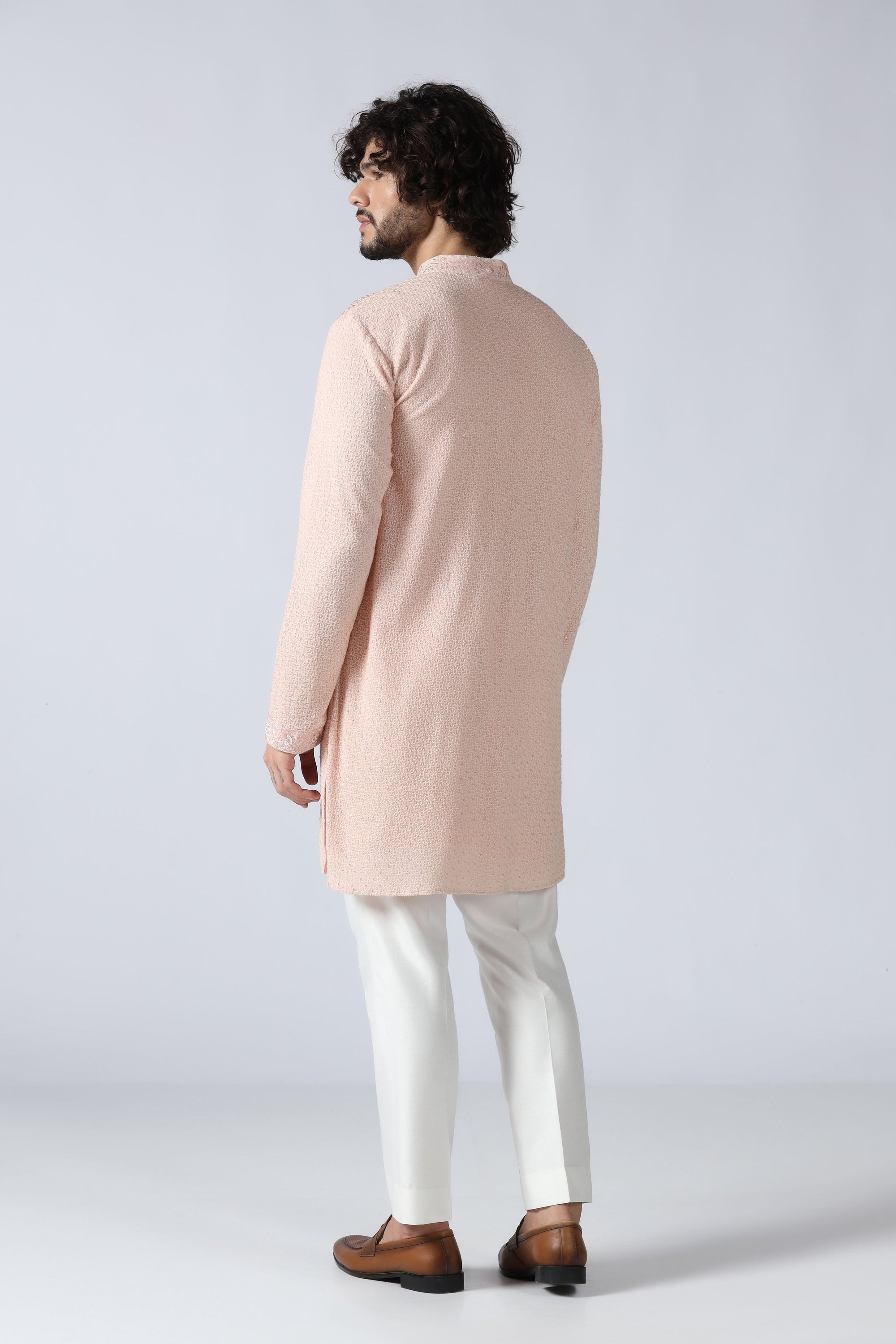 Peach Chikankari Kurta Set
