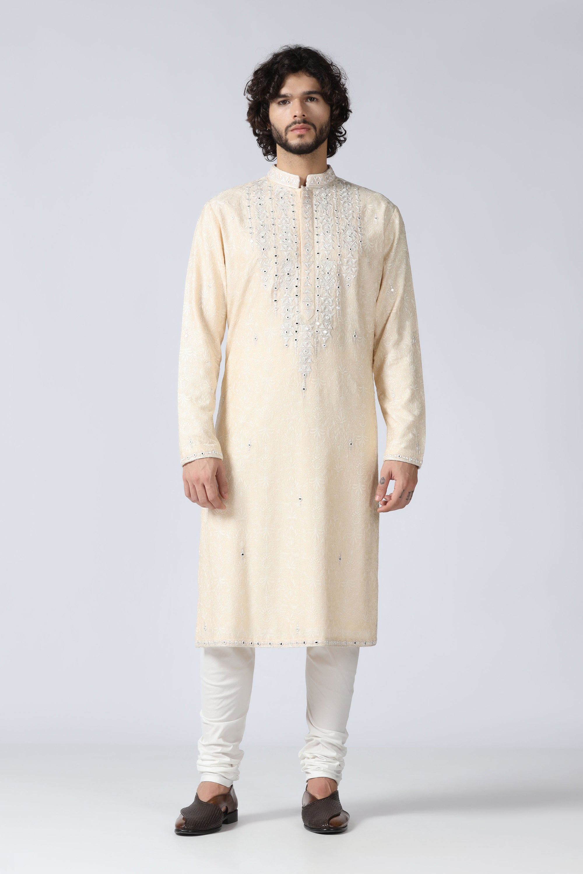 Off-white Embroidered Kurta Set