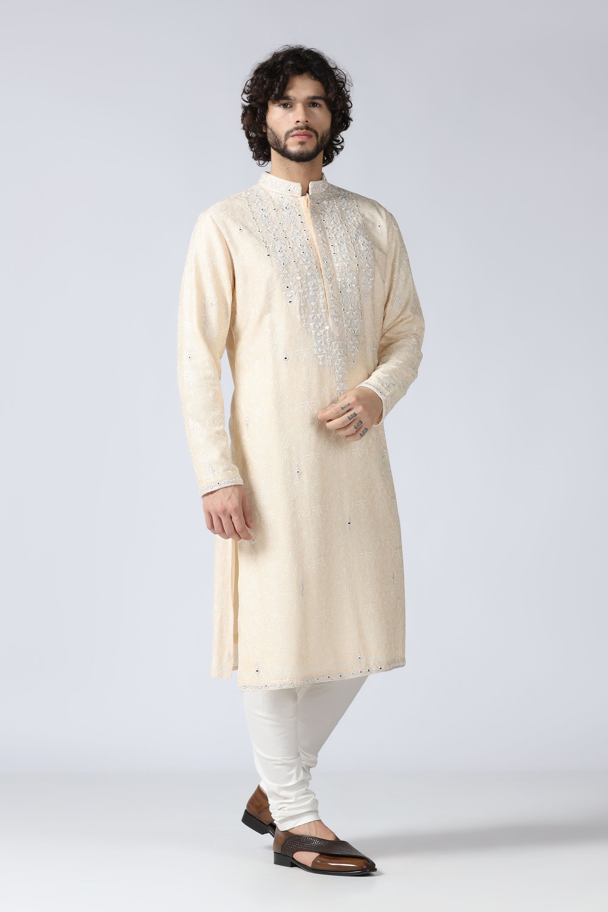 Off-white Embroidered Kurta Set