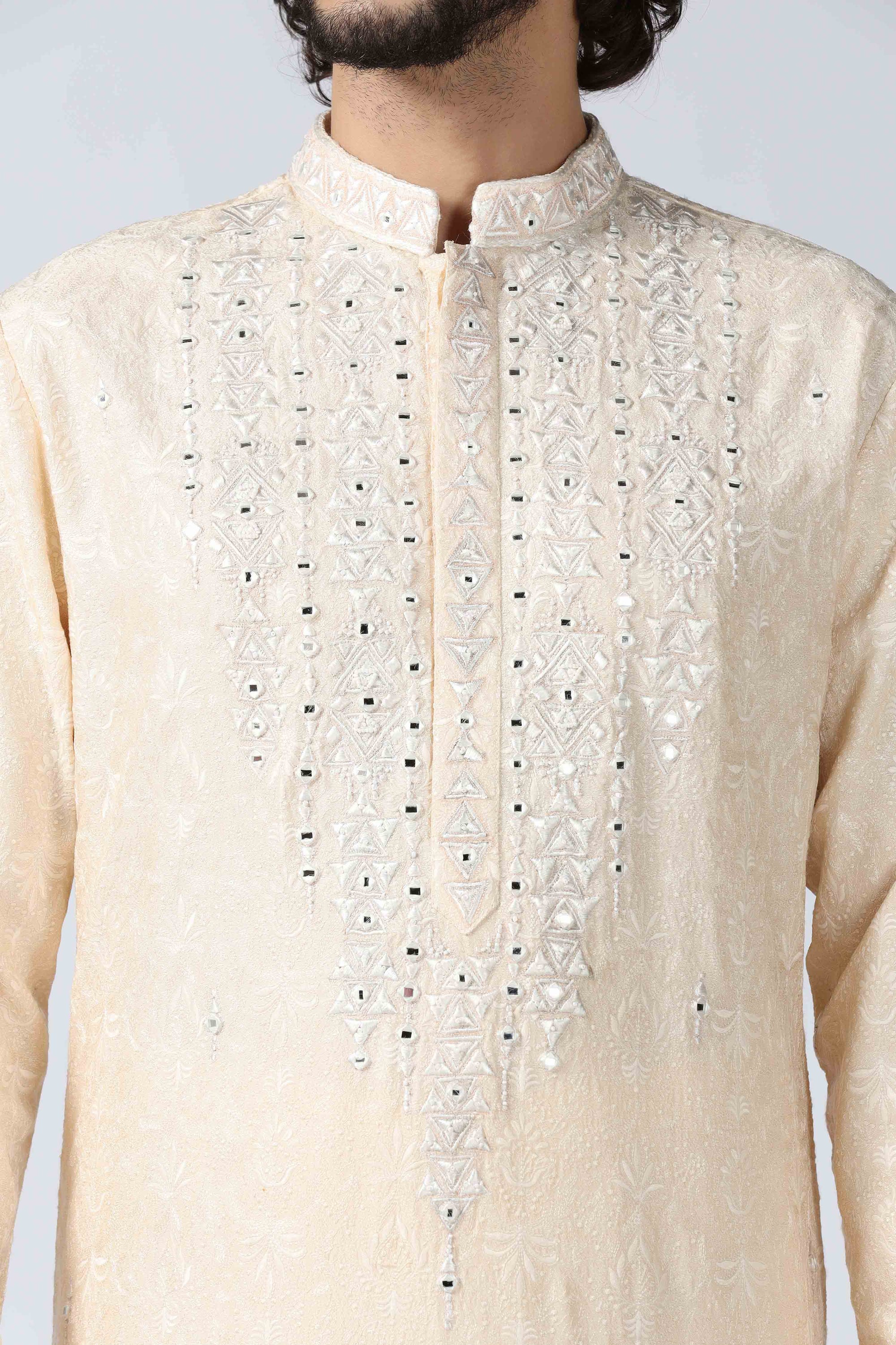 Off-white Embroidered Kurta Set