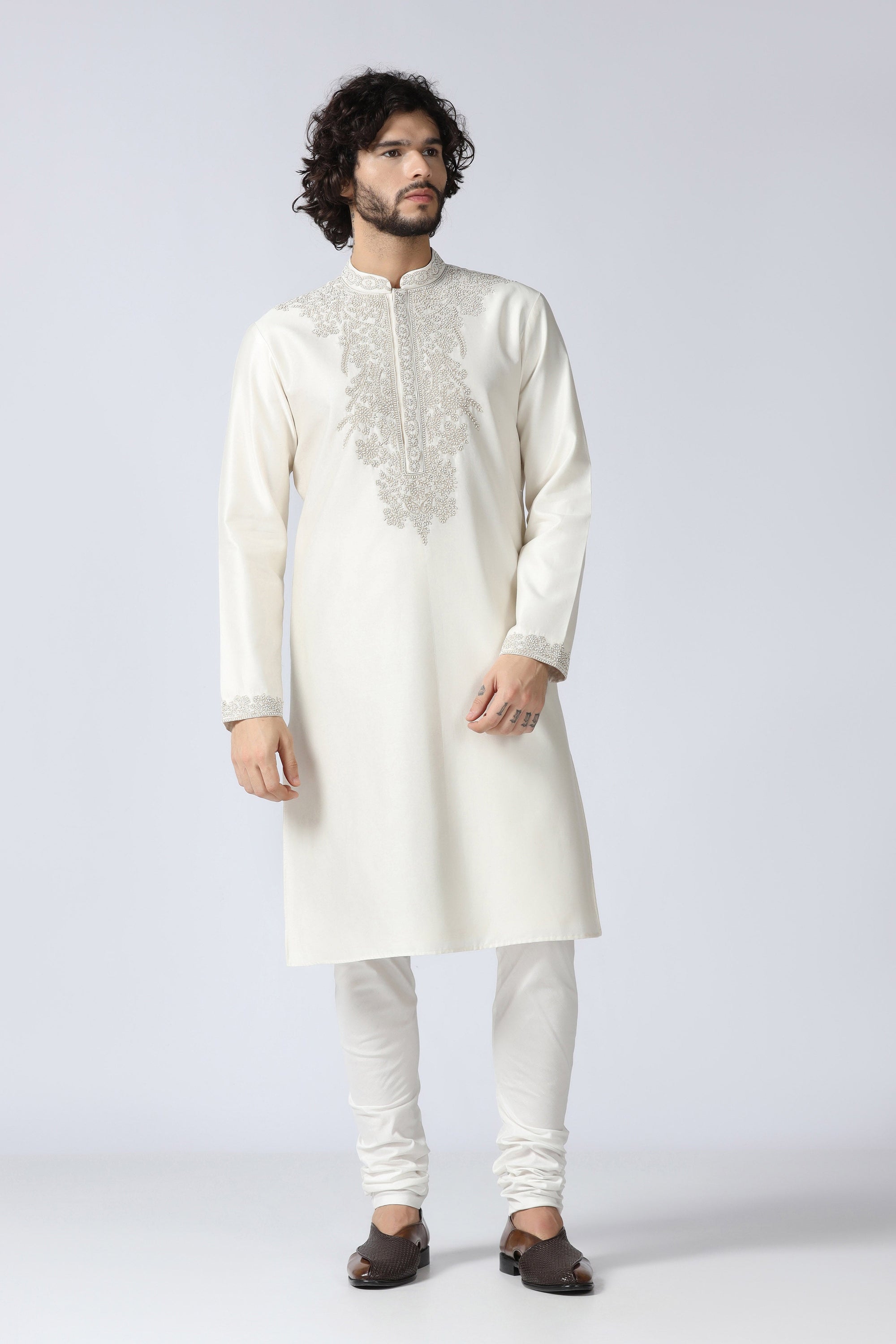 Pearl Embroidered Ivory Kurta