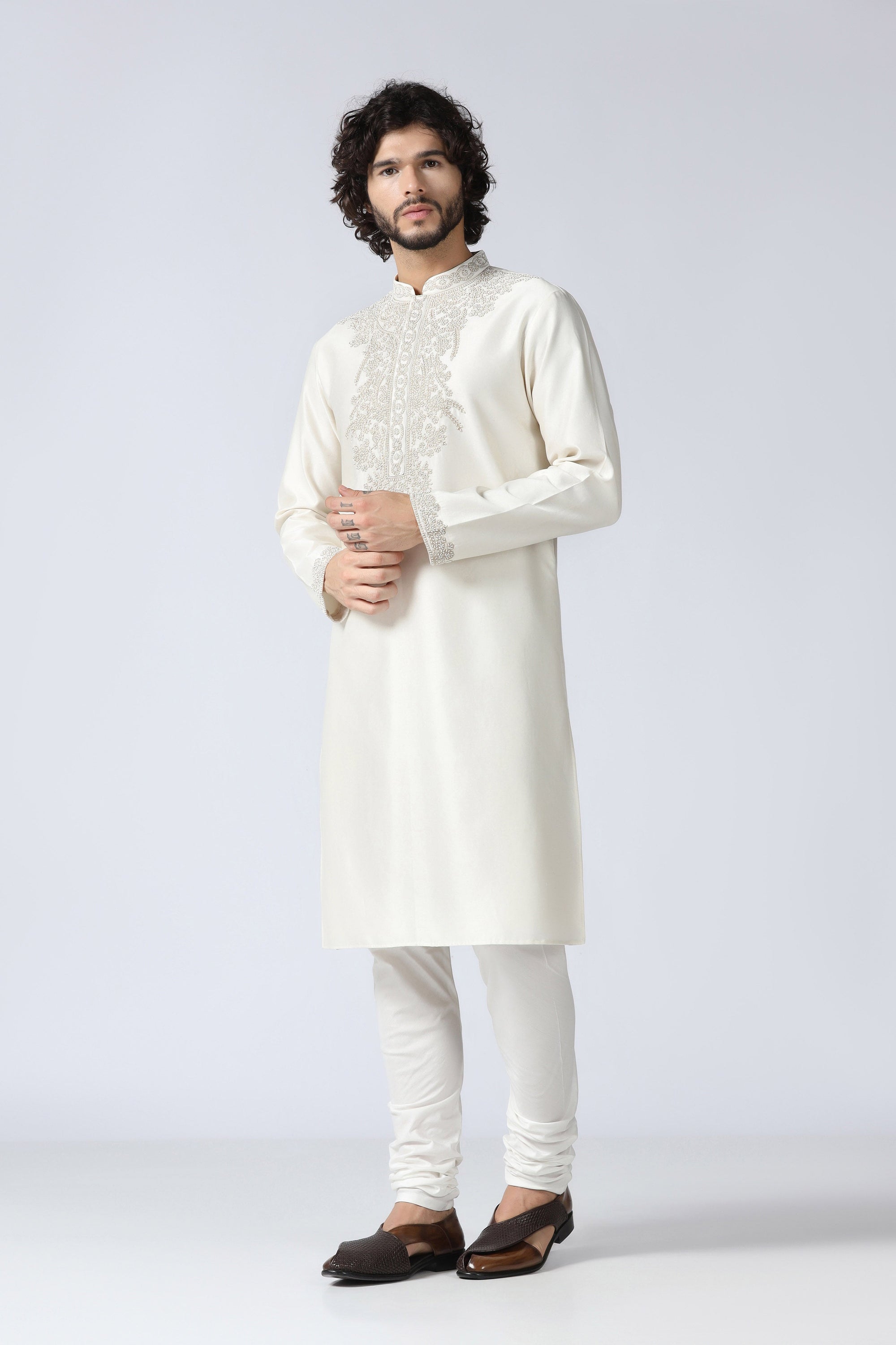 Pearl Embroidered Ivory Kurta
