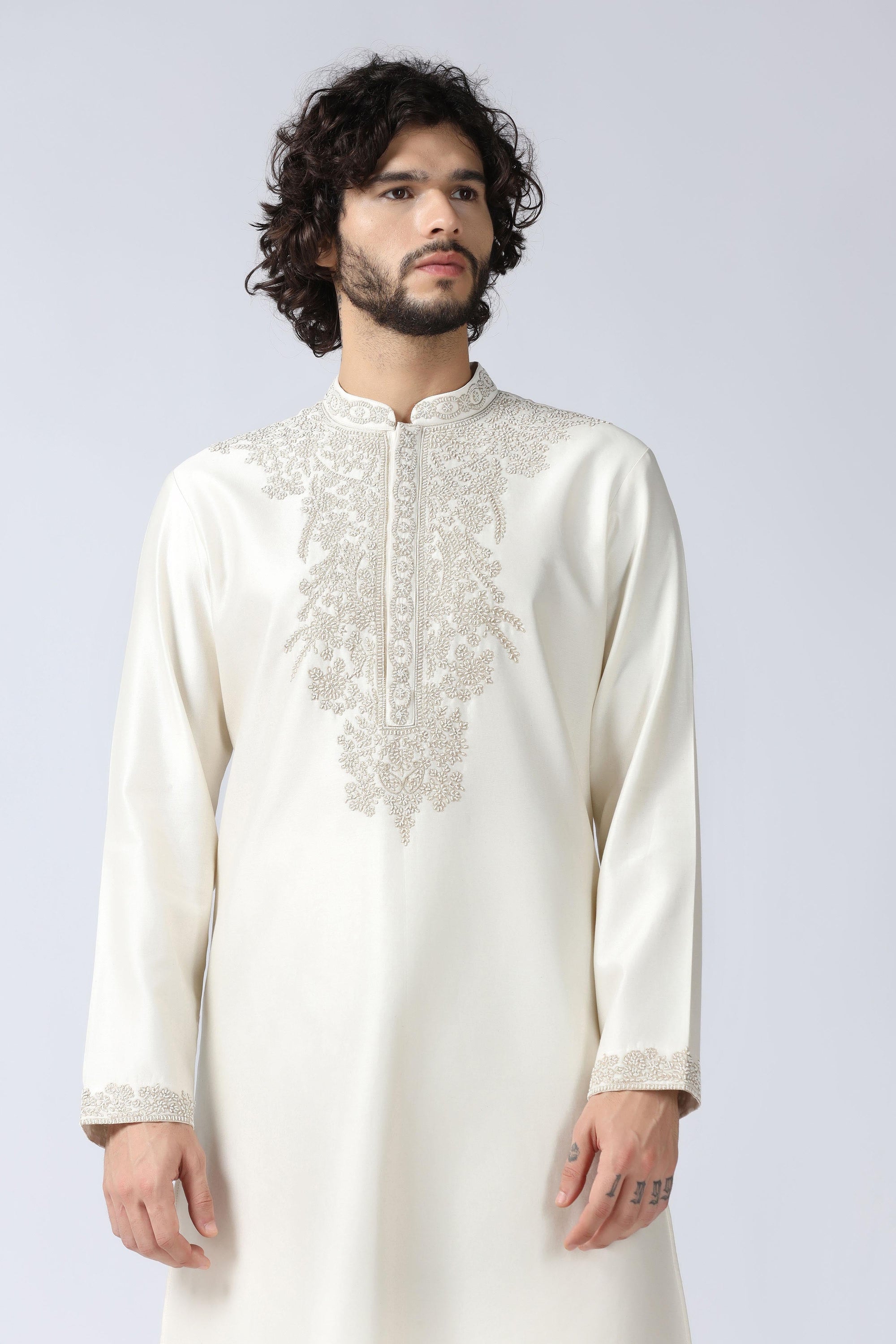 Pearl Embroidered Ivory Kurta