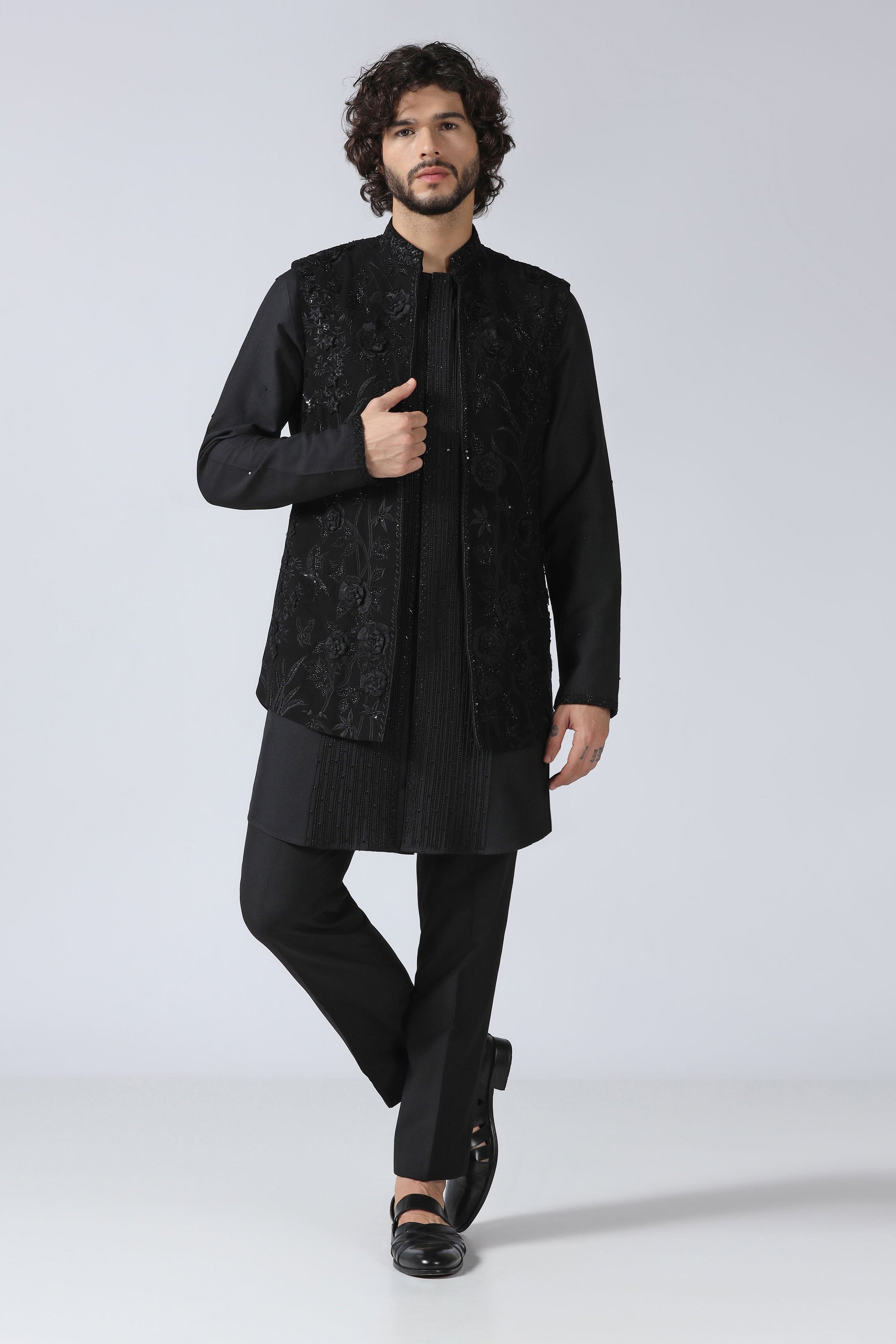 Black Embroidered Jacket Set