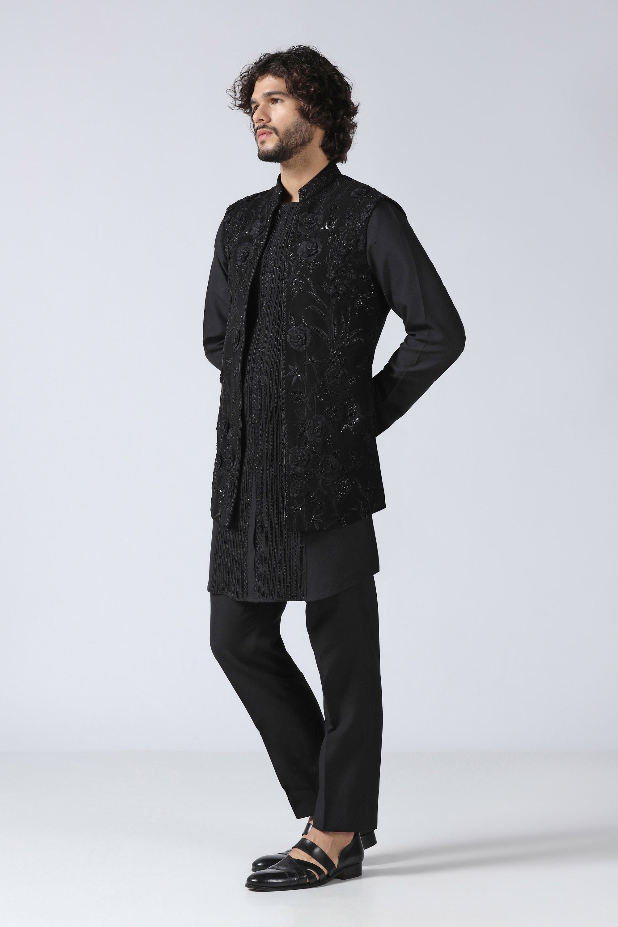 Black Embroidered Jacket Set