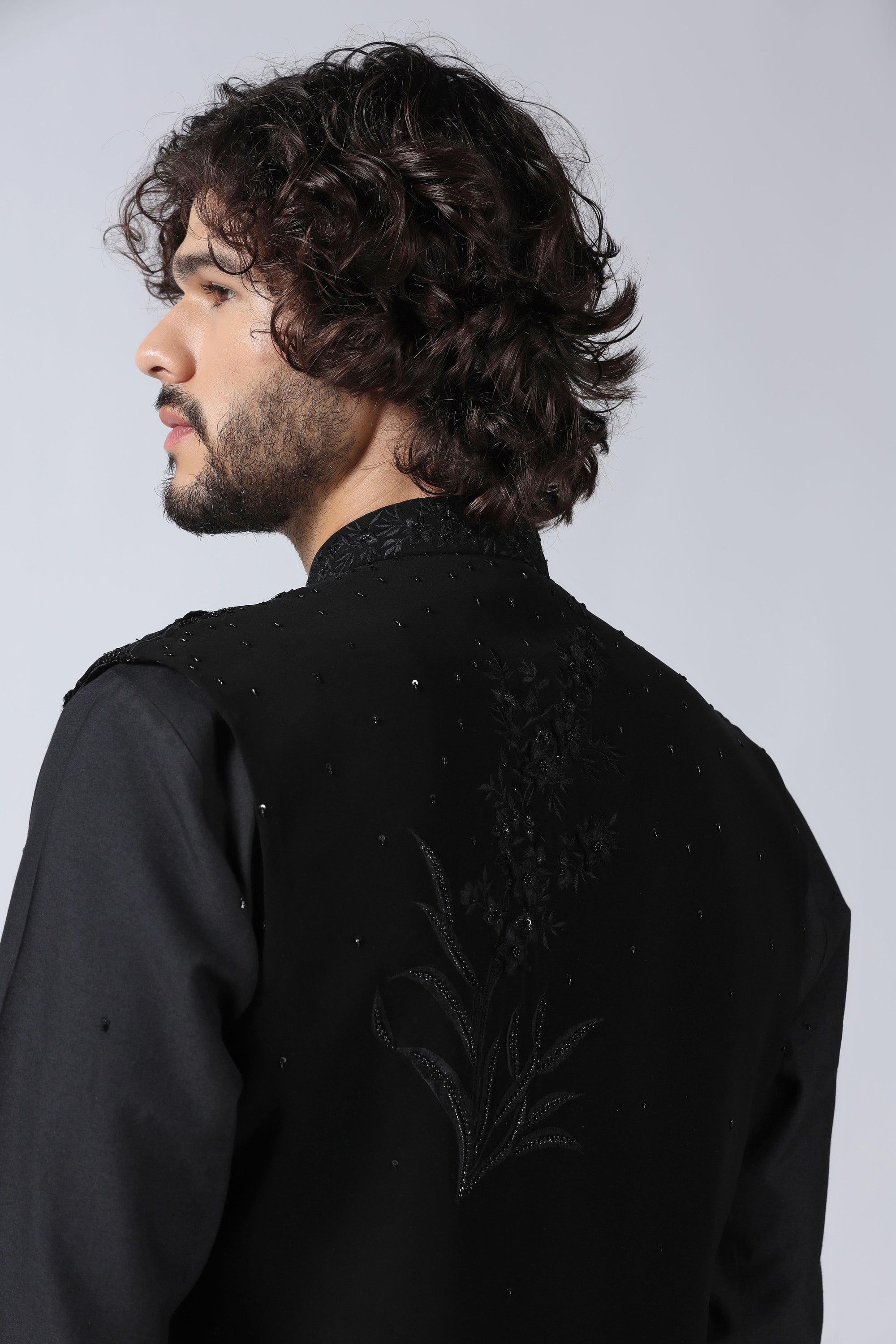 Black Embroidered Jacket Set