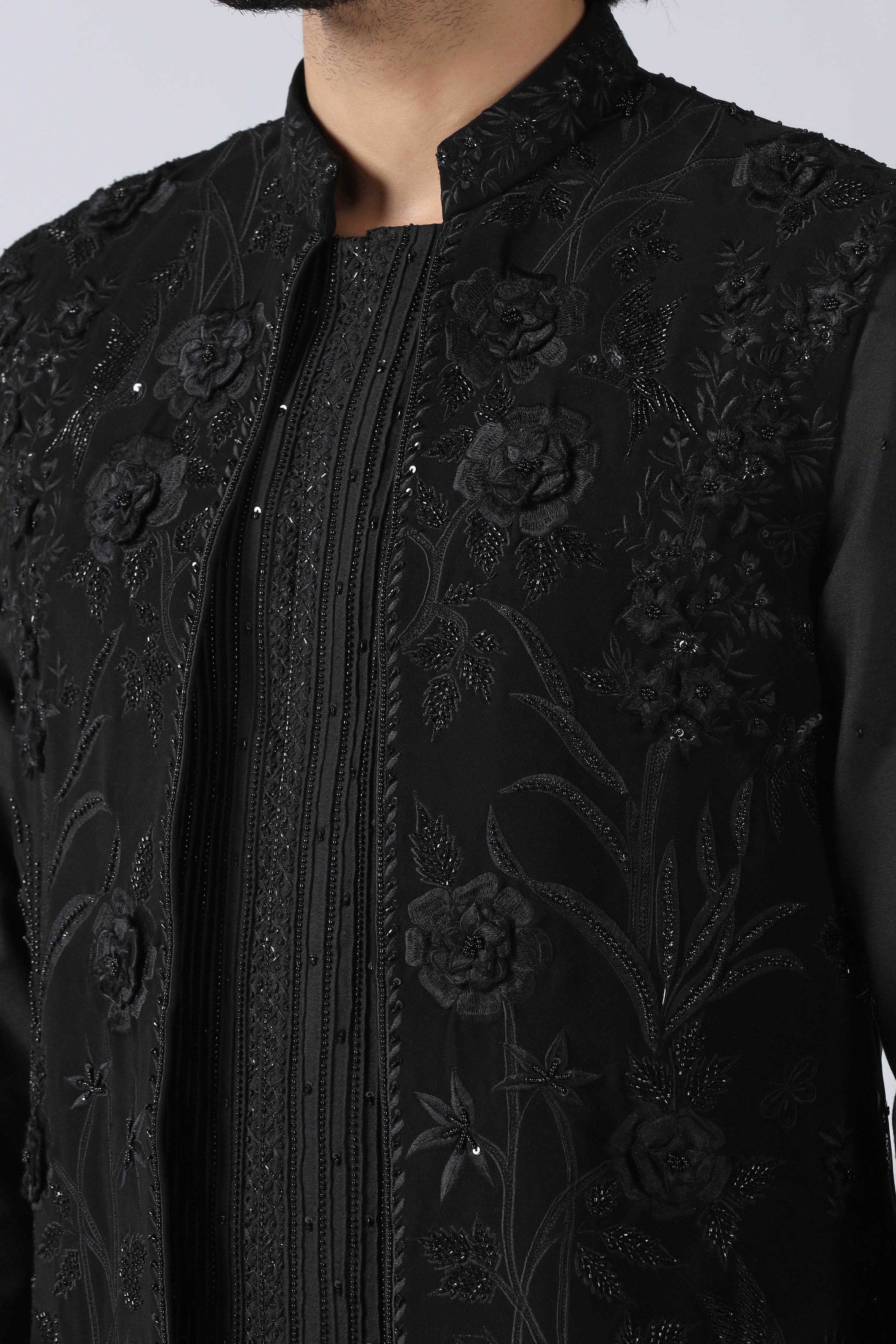 Black Embroidered Jacket Set