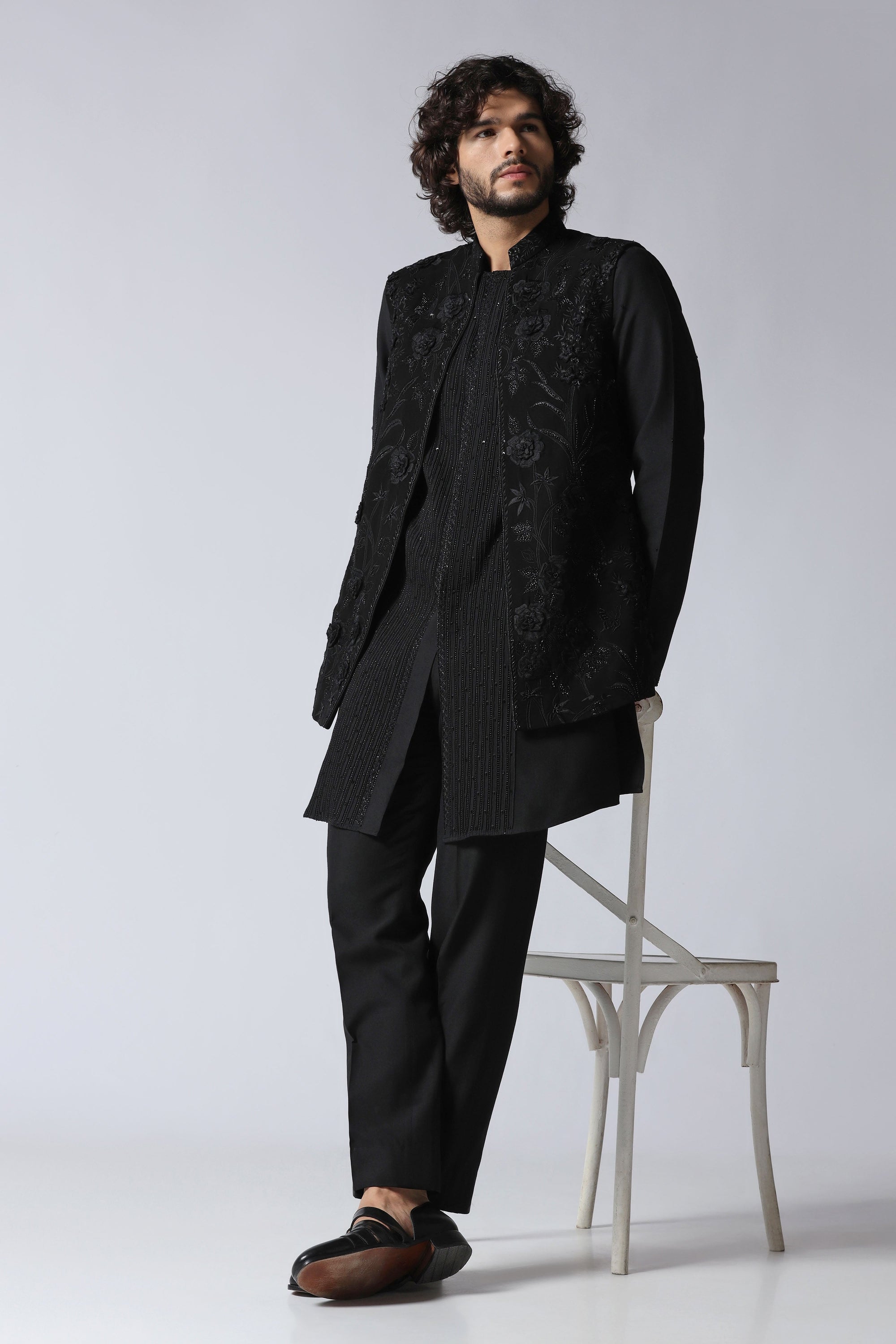 Black Embroidered Jacket Set