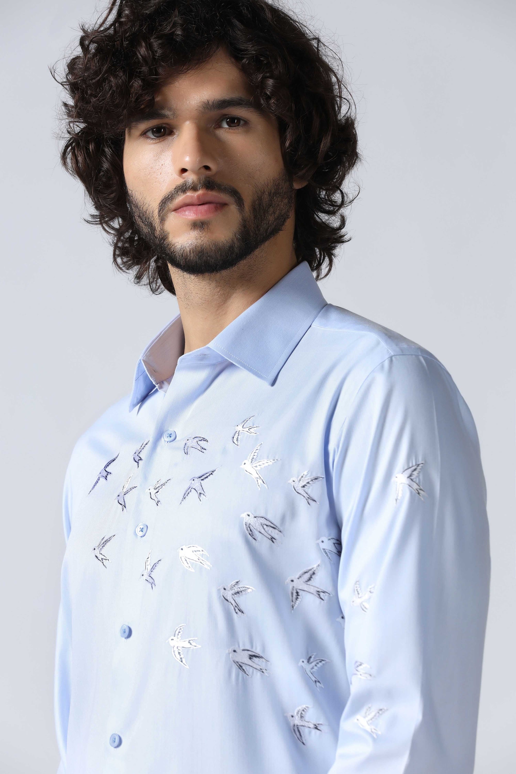 Light Blue Embroidered Shirt