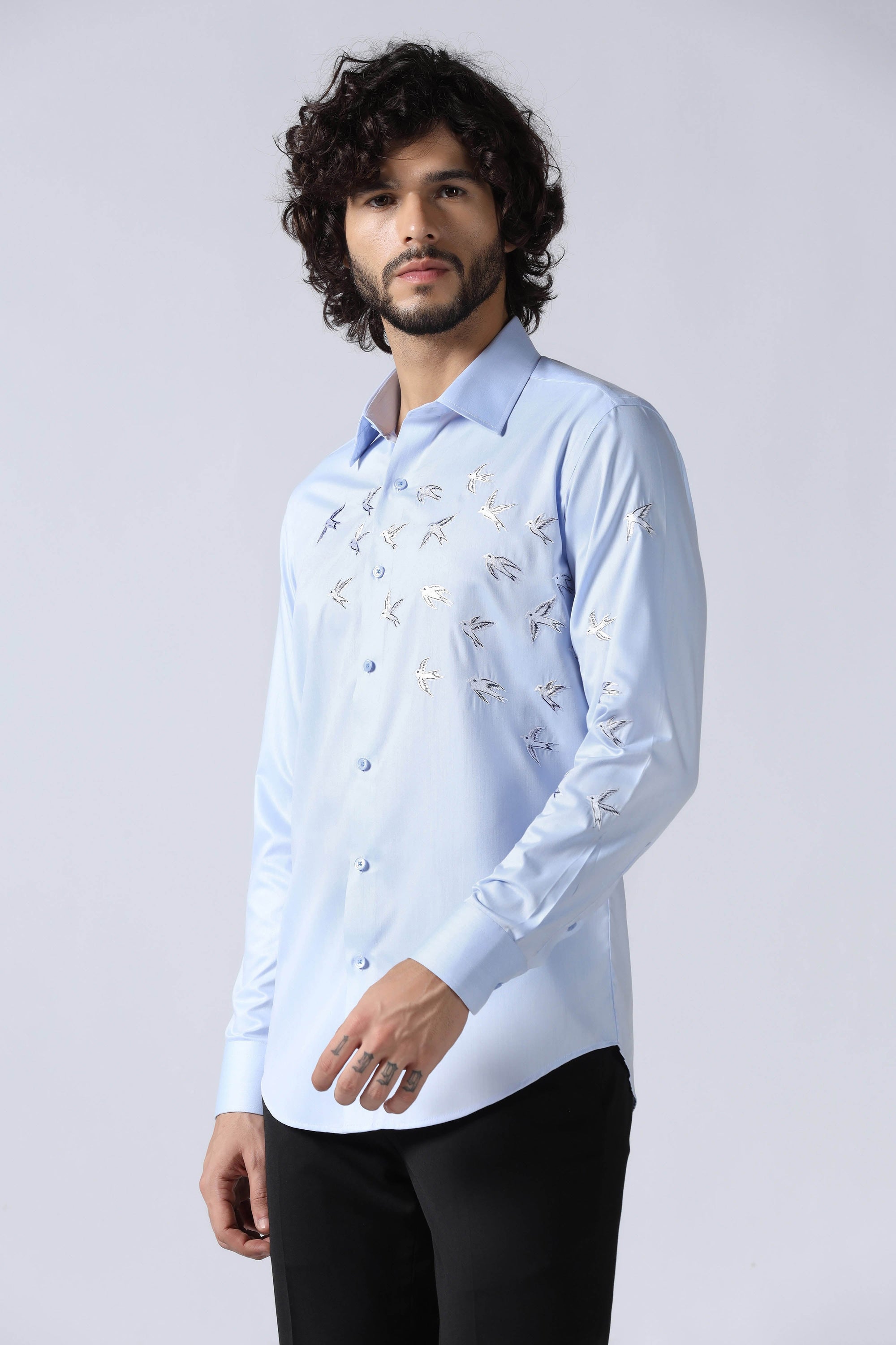 Light Blue Embroidered Shirt