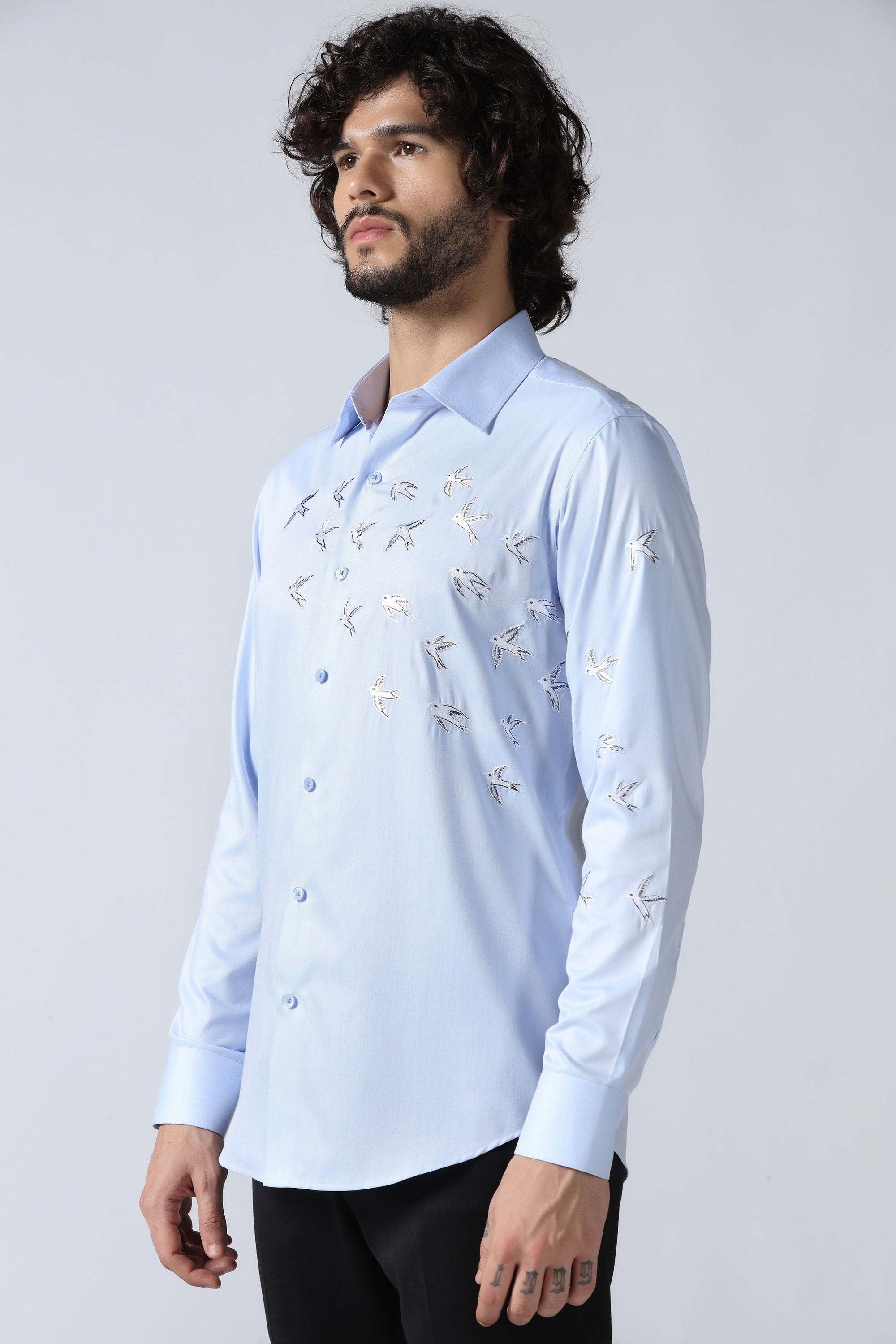 Light Blue Embroidered Shirt