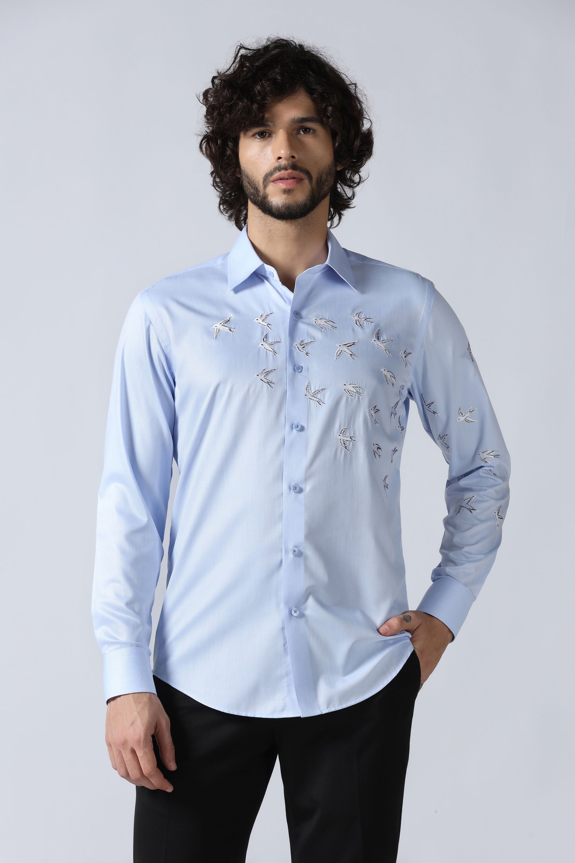Light Blue Embroidered Shirt