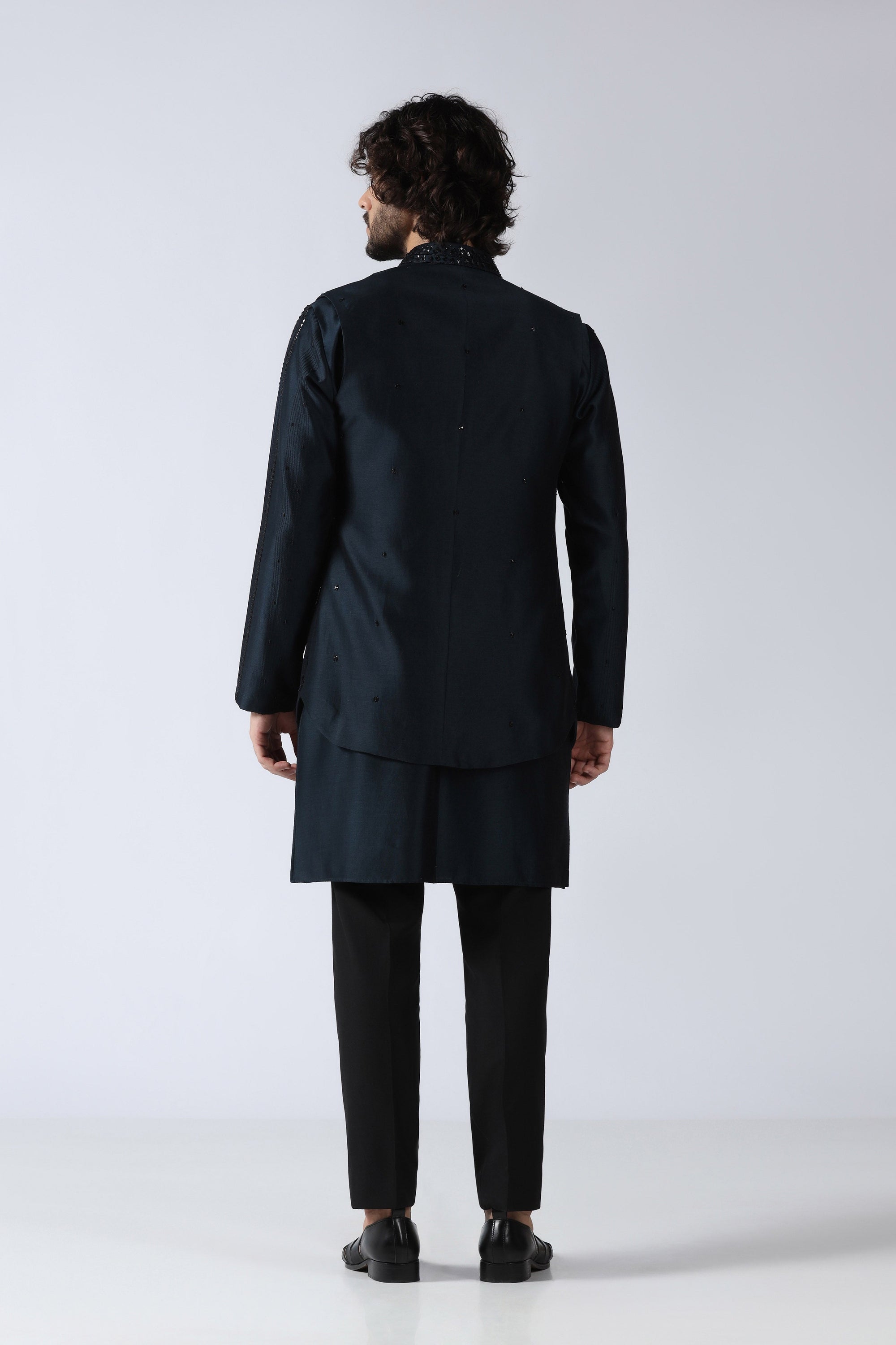 Navy Embroidered Jacket Set