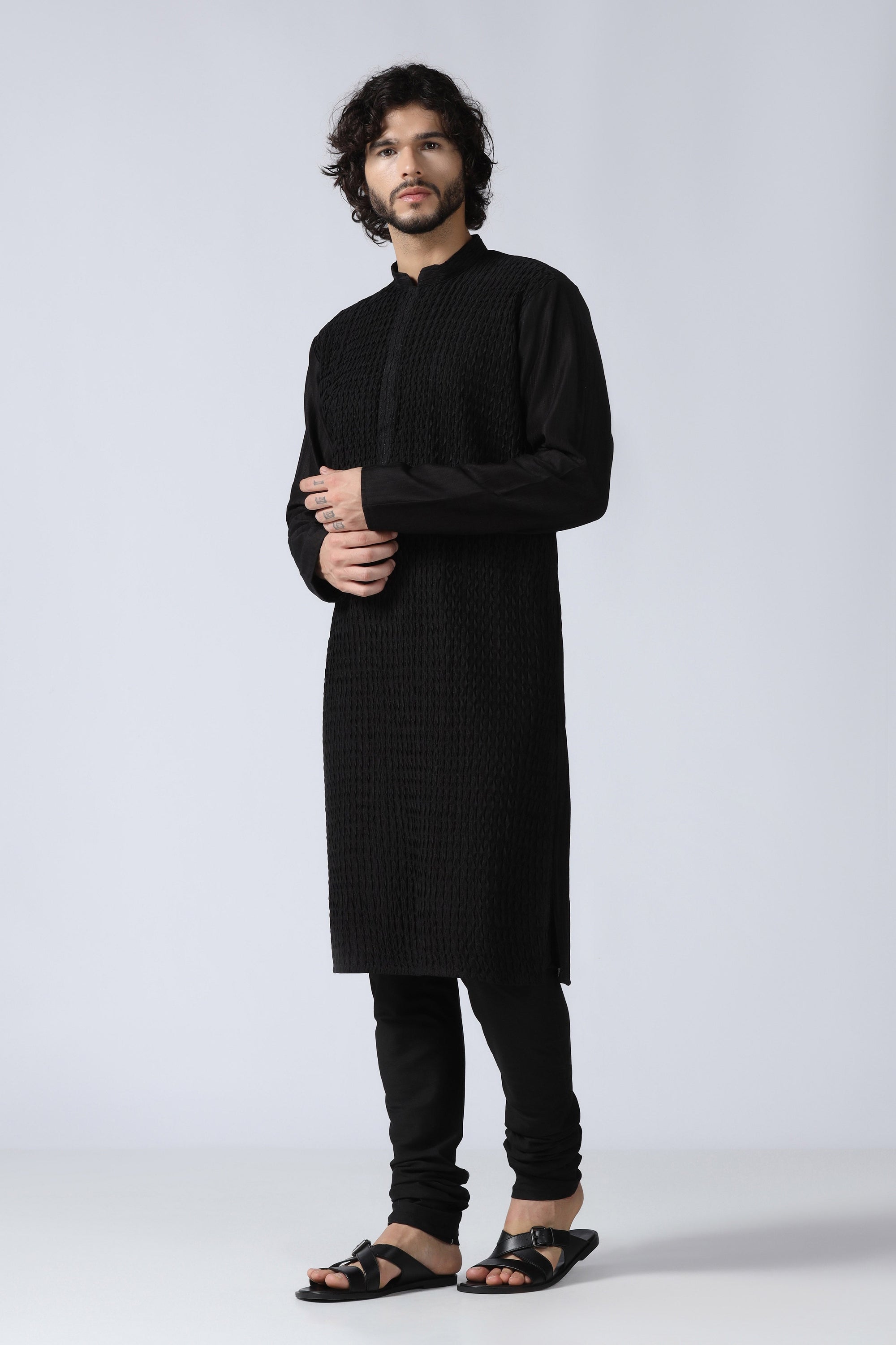 Black Pintuck Kurta Set