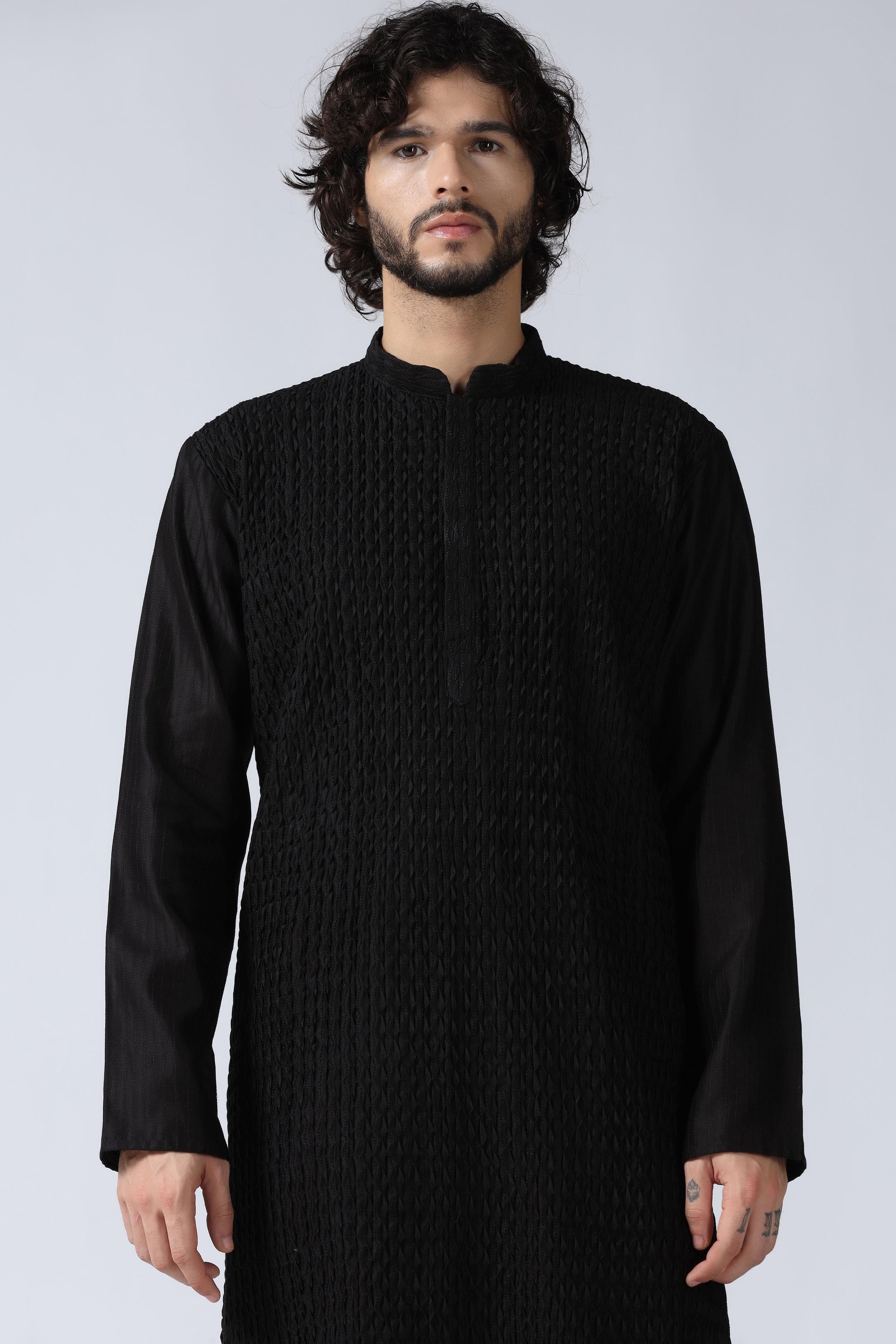 Black Pintuck Kurta Set