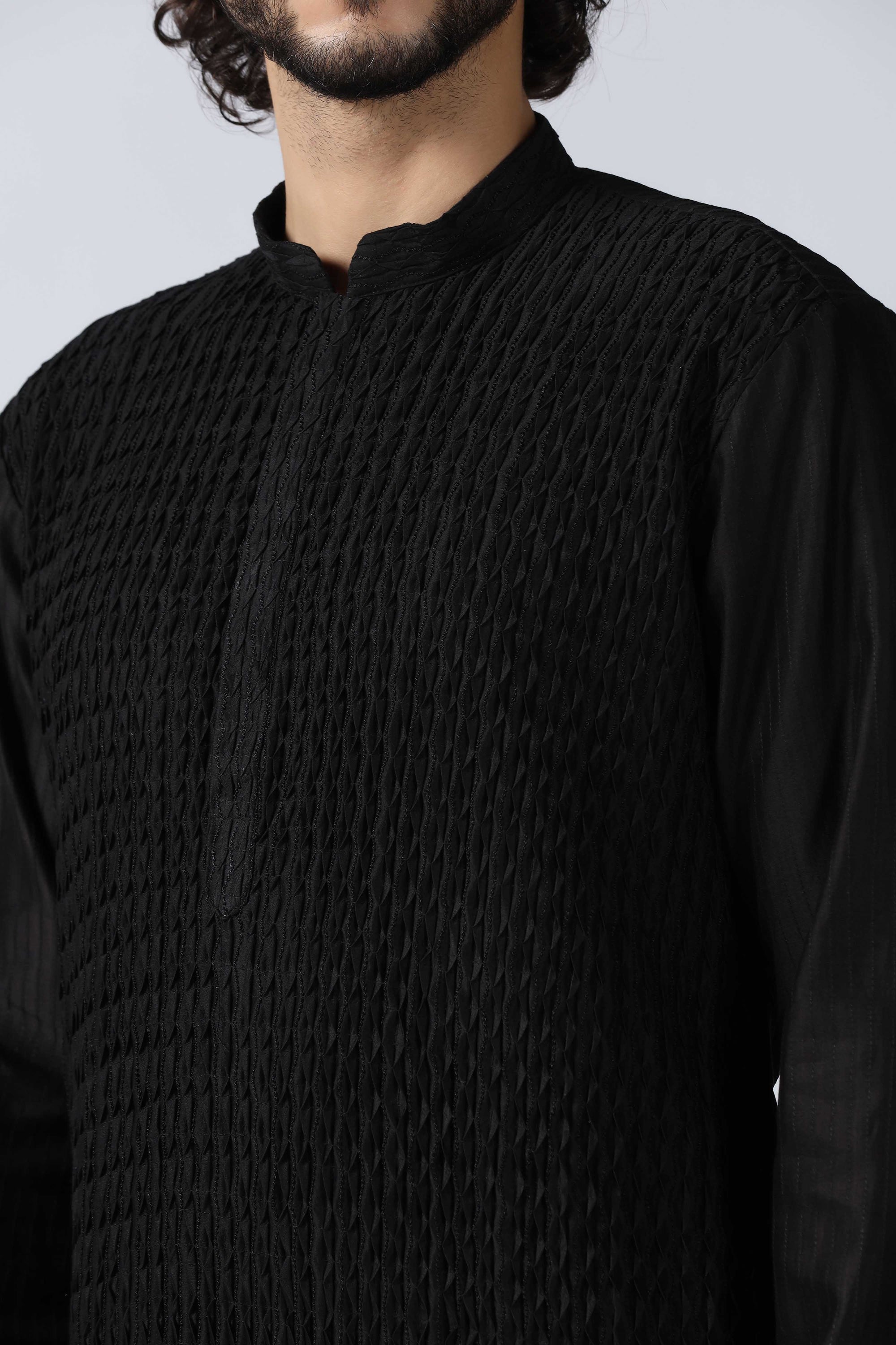 Black Pintuck Kurta Set