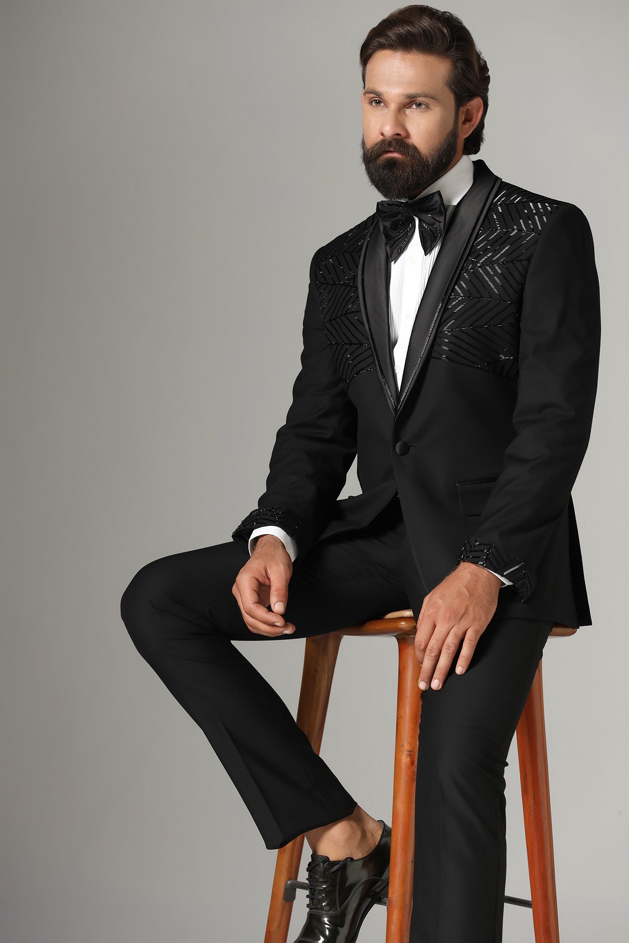 Distinguished elegance in our Black Embroidered Tuxedo. Shop Now!