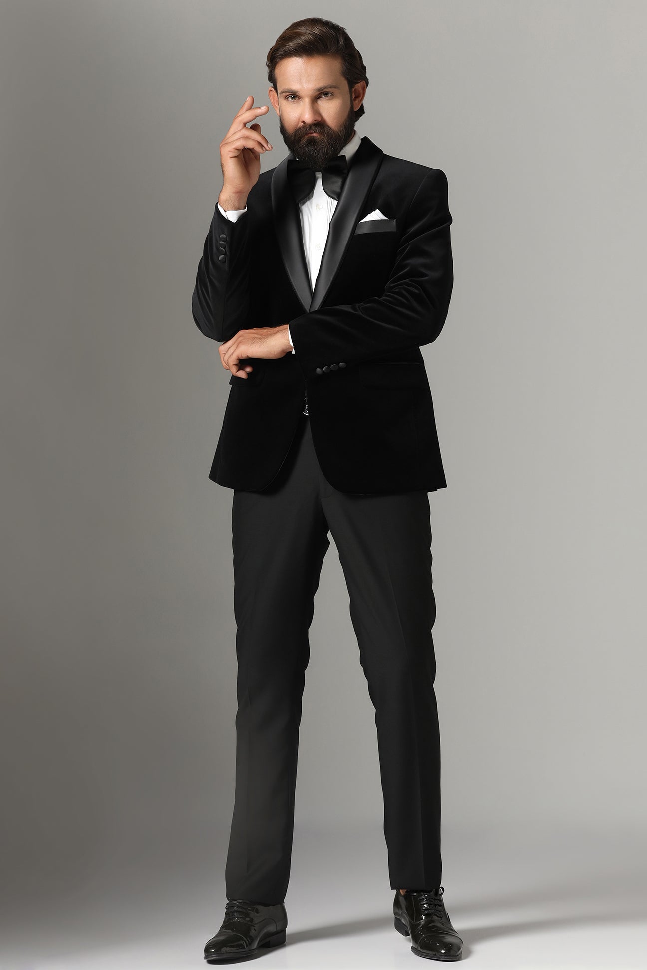 Distinguished elegance in our Black Velvet Tuxedo. Shop Now!