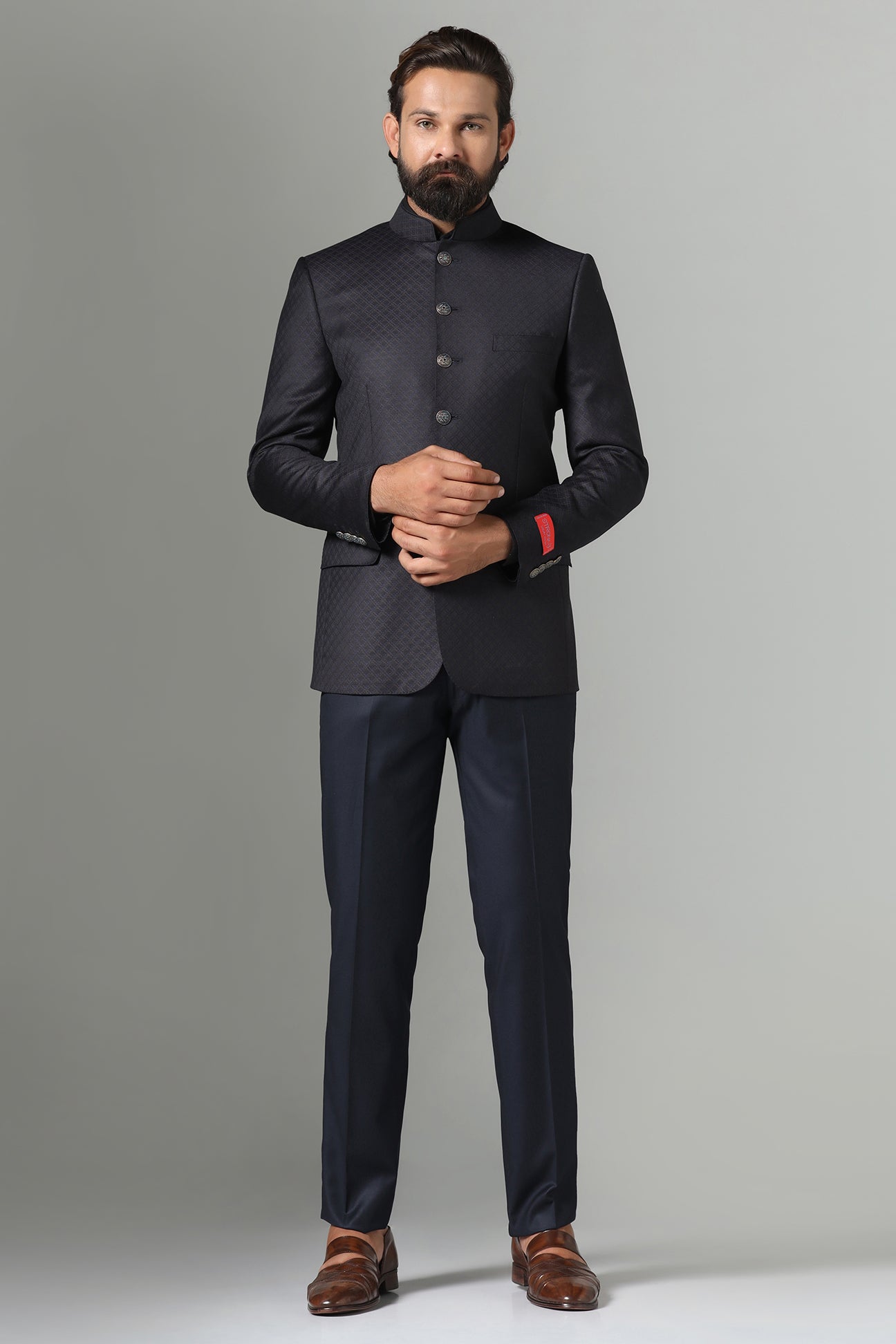 Shop the timeless Bandhgala suit in black for a sleek, elegant look. Shop now!