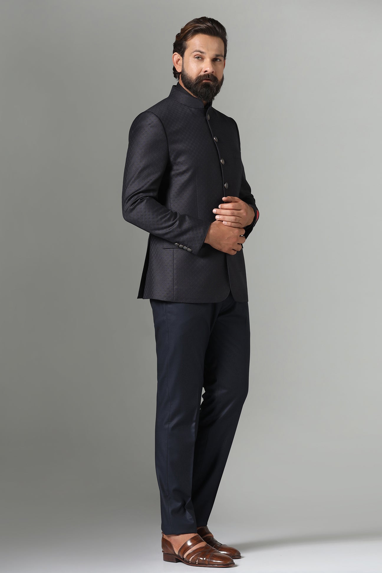 Shop the timeless Bandhgala suit in black for a sleek, elegant look. Shop now!