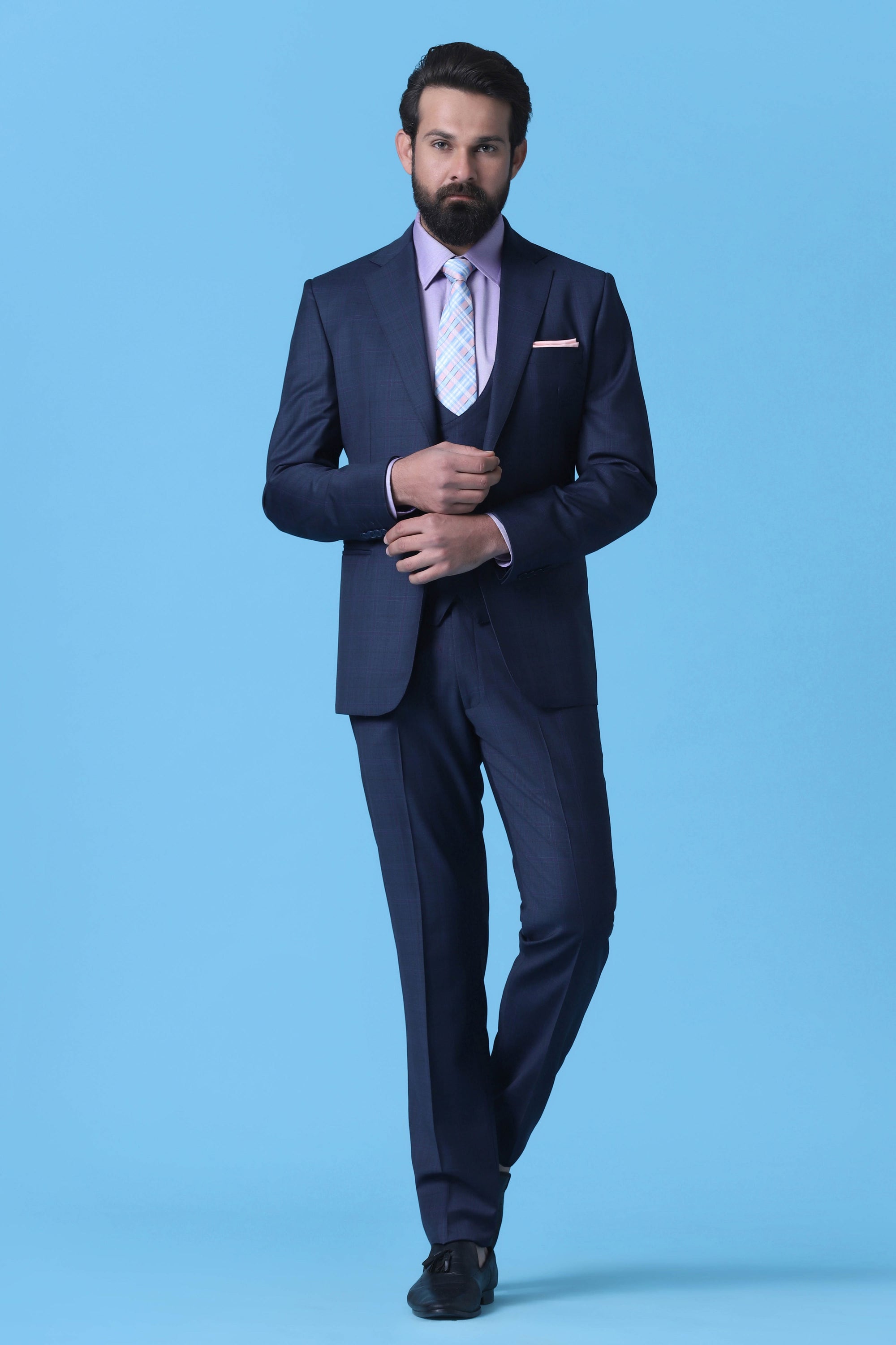 Elevate your style with our Classic 3-Piece Navy Suit. Shop Now!