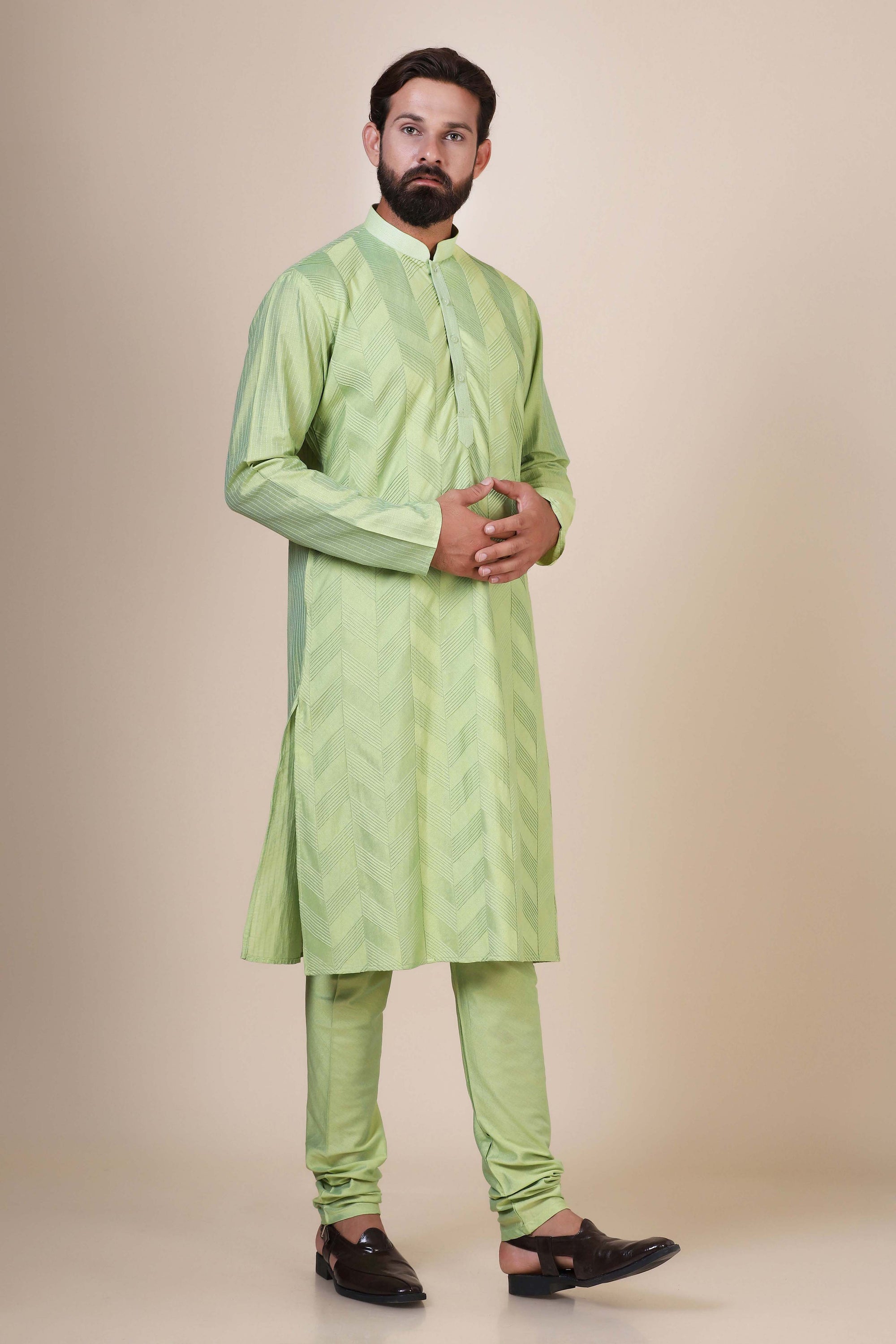 Elevate your style with comfort in our Green kurta pajama, crafted from blended cotton. Shop Now!
