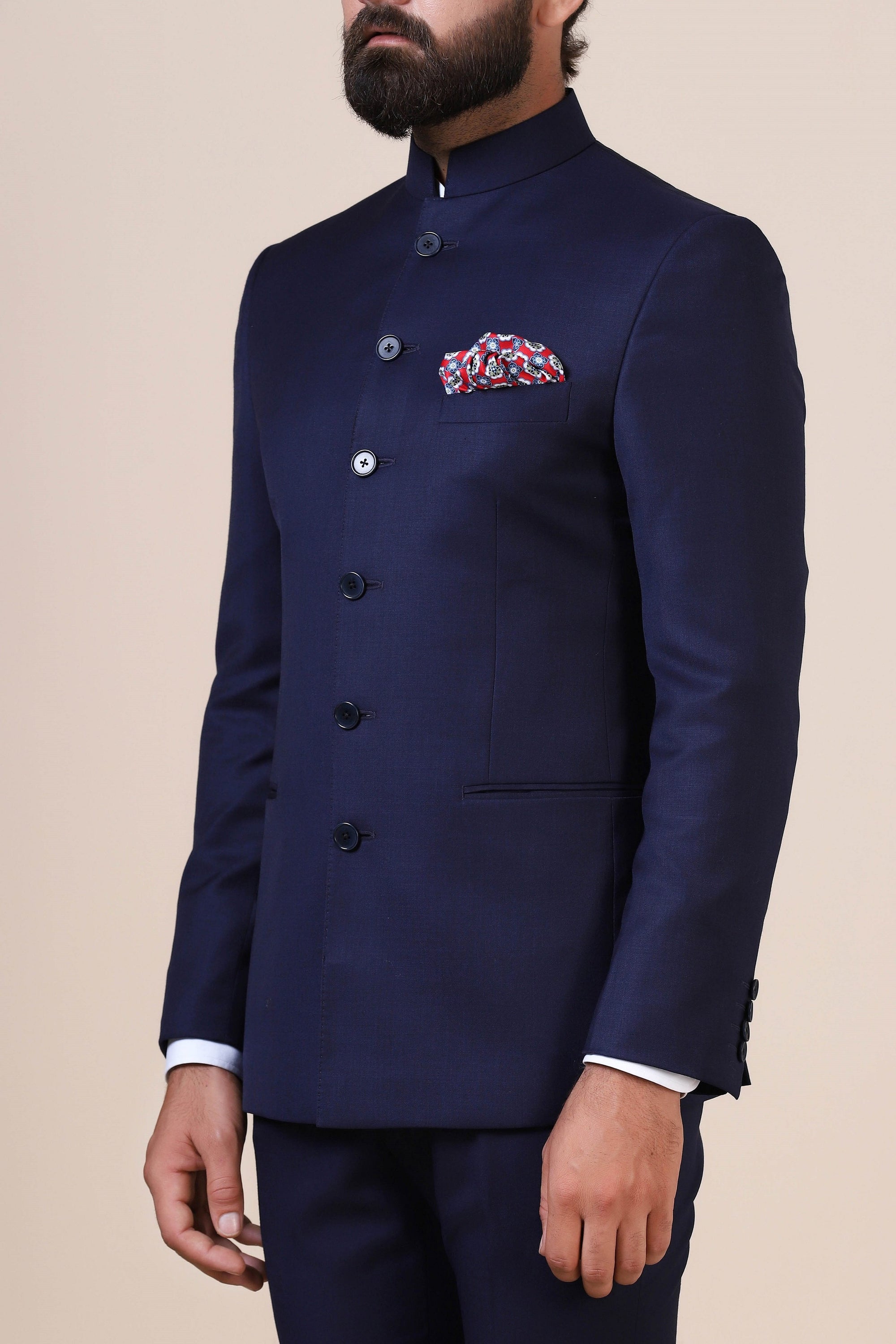 Elevate your wardrobe with this navy blue bandhgala Suit.Shop now!