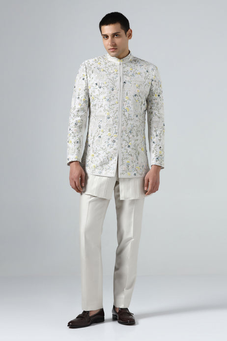 Brahaan Ivory Floral Bandhgala for Men