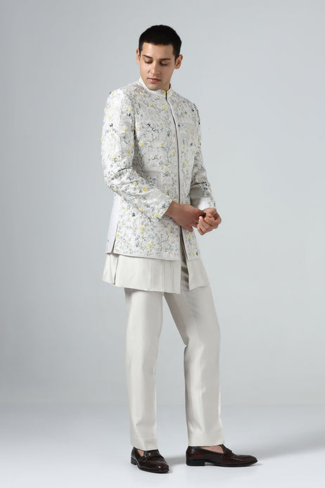 Brahaan Ivory Floral Bandhgala for Men