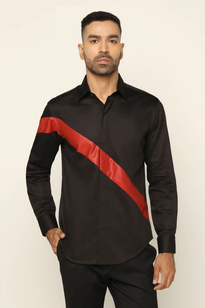 Red Stoke Design Solid Black Shirt