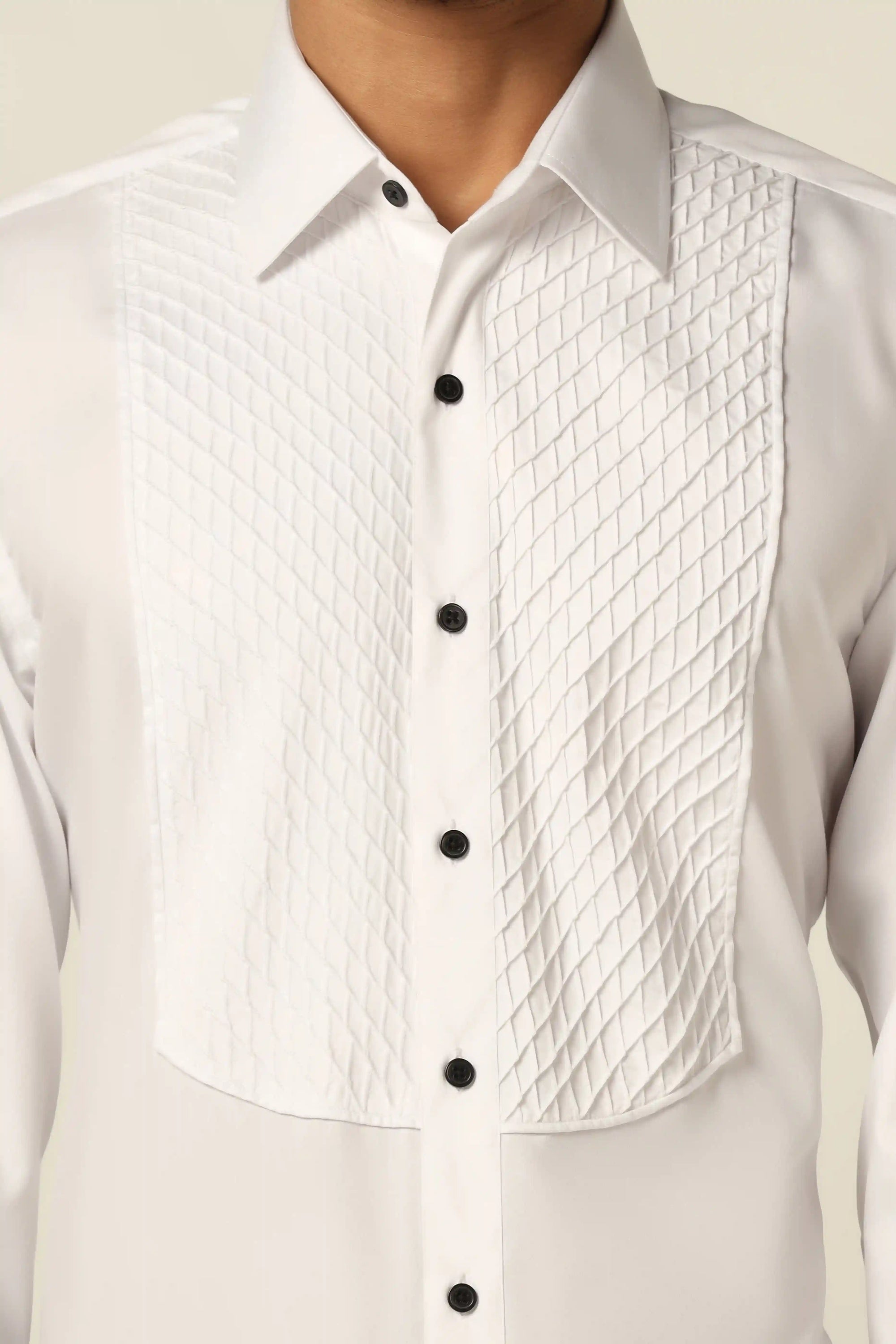 Elevate your wardrobe with our premium white tuxedo shirt. Shop now!