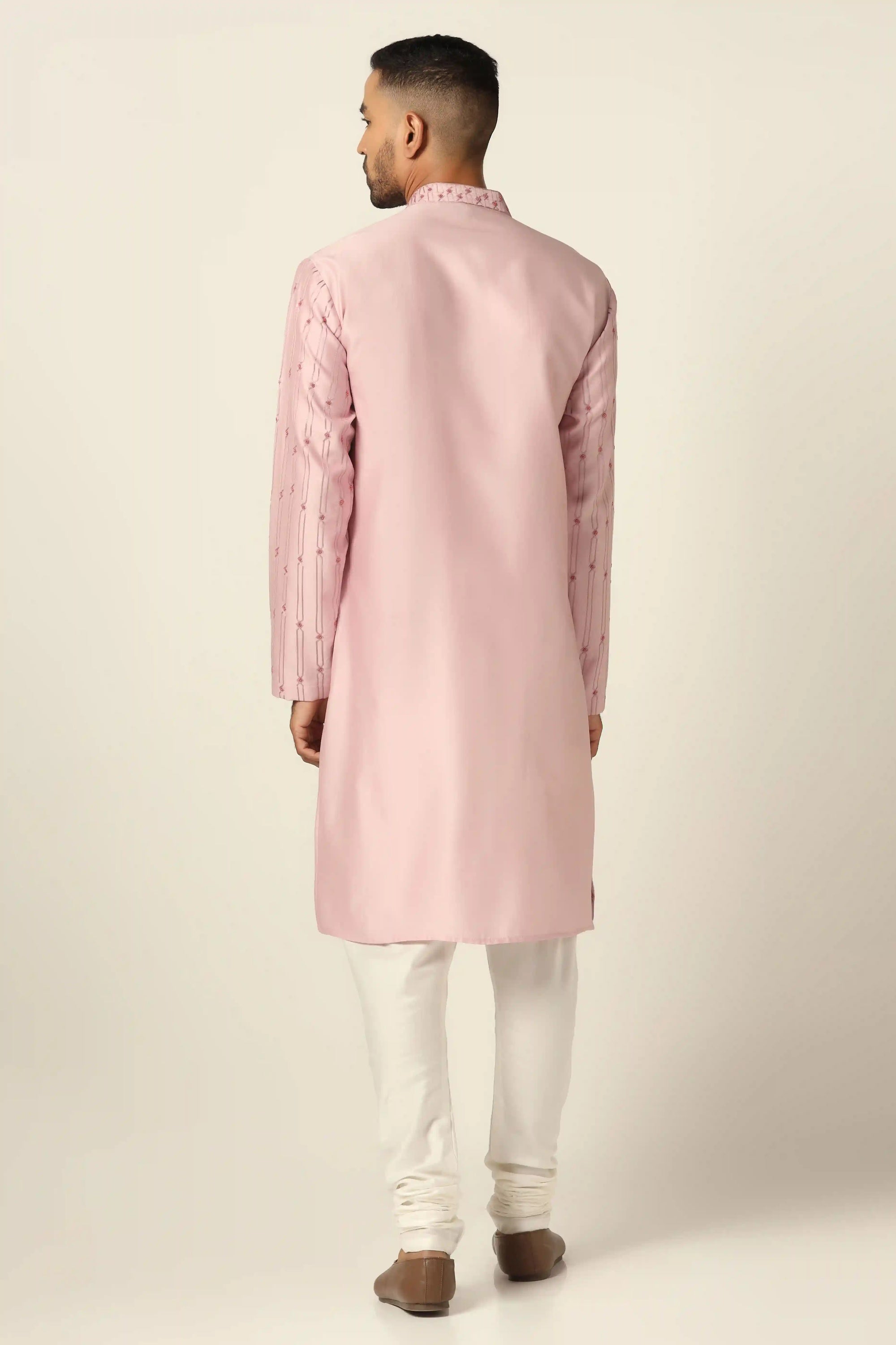 Elevate your style with this Chanderi Silk kurta pajama set. Shop Now!