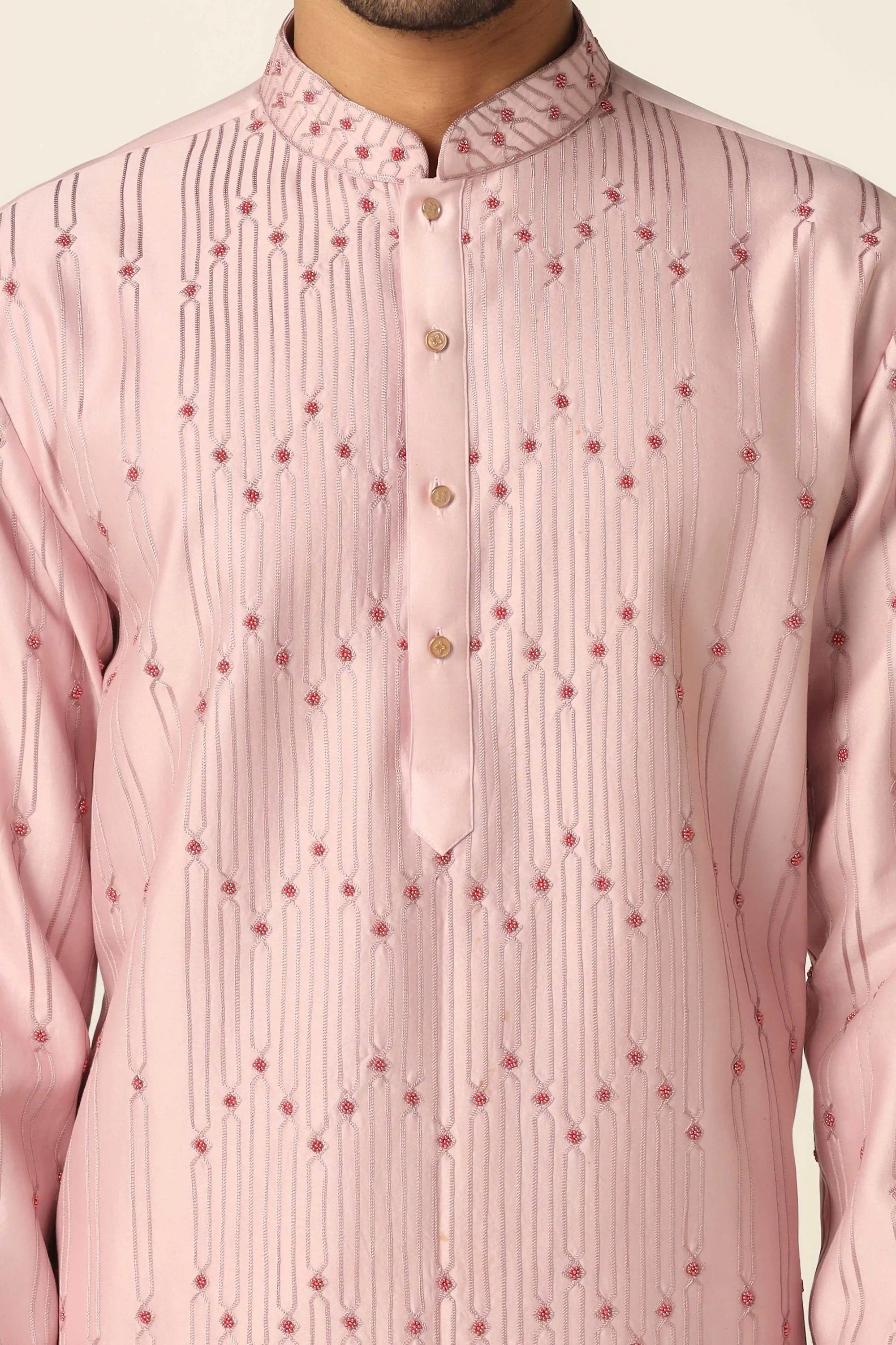 Elevate your style with this Chanderi Silk kurta pajama set. Shop Now!