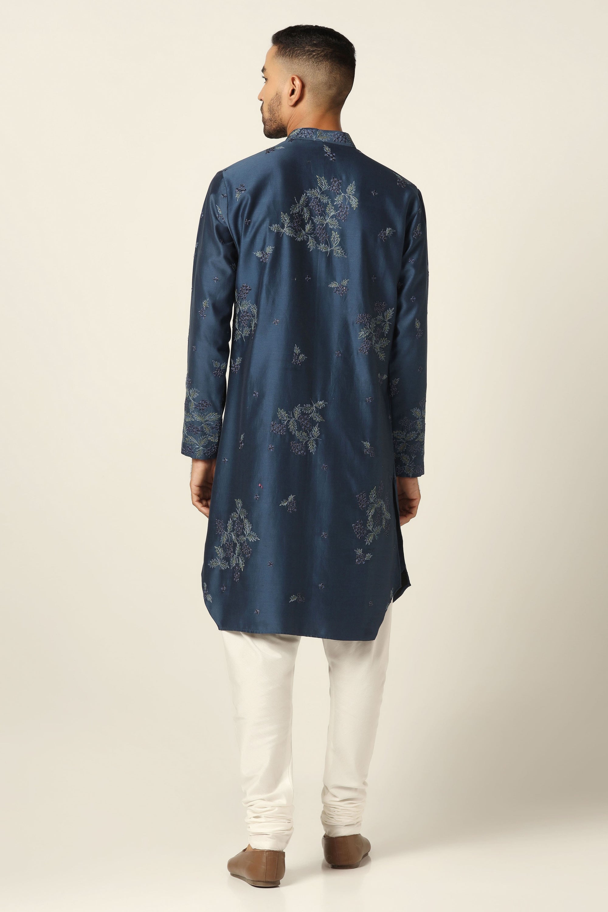 Dress in elegance with our Navy Kurta, adorned with floral thread embroidery. Shop Now!