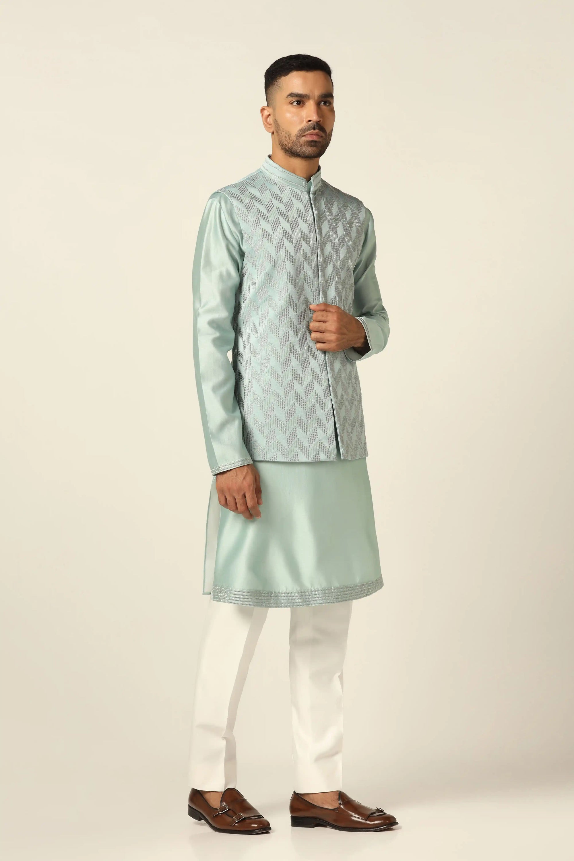Elevate your look with the Blue Set. Sophisticated embroidery adds timeless appeal. Shop now!