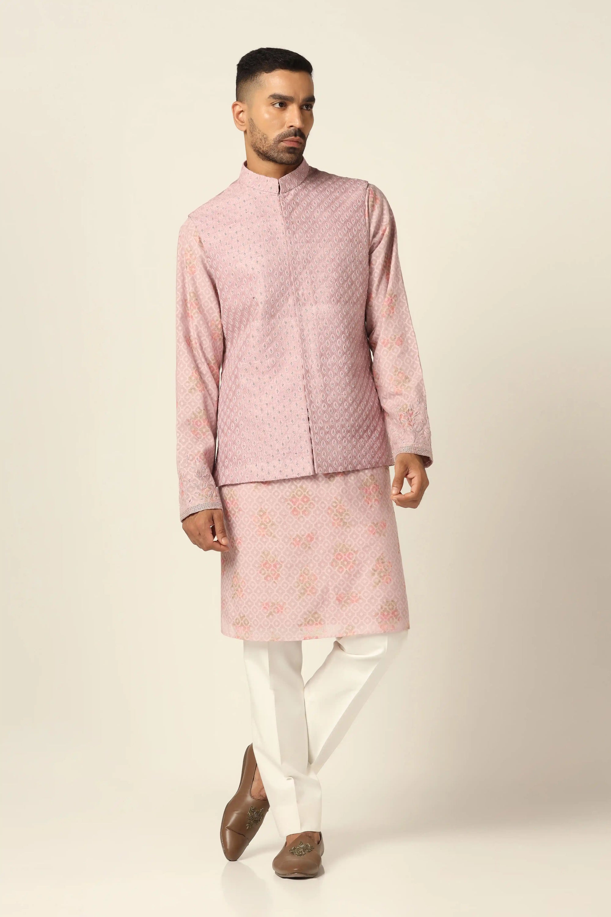 Peach Nehru Jacket Set – timeless elegance in a Peach Set, crafted for modern charm. Shop Now!