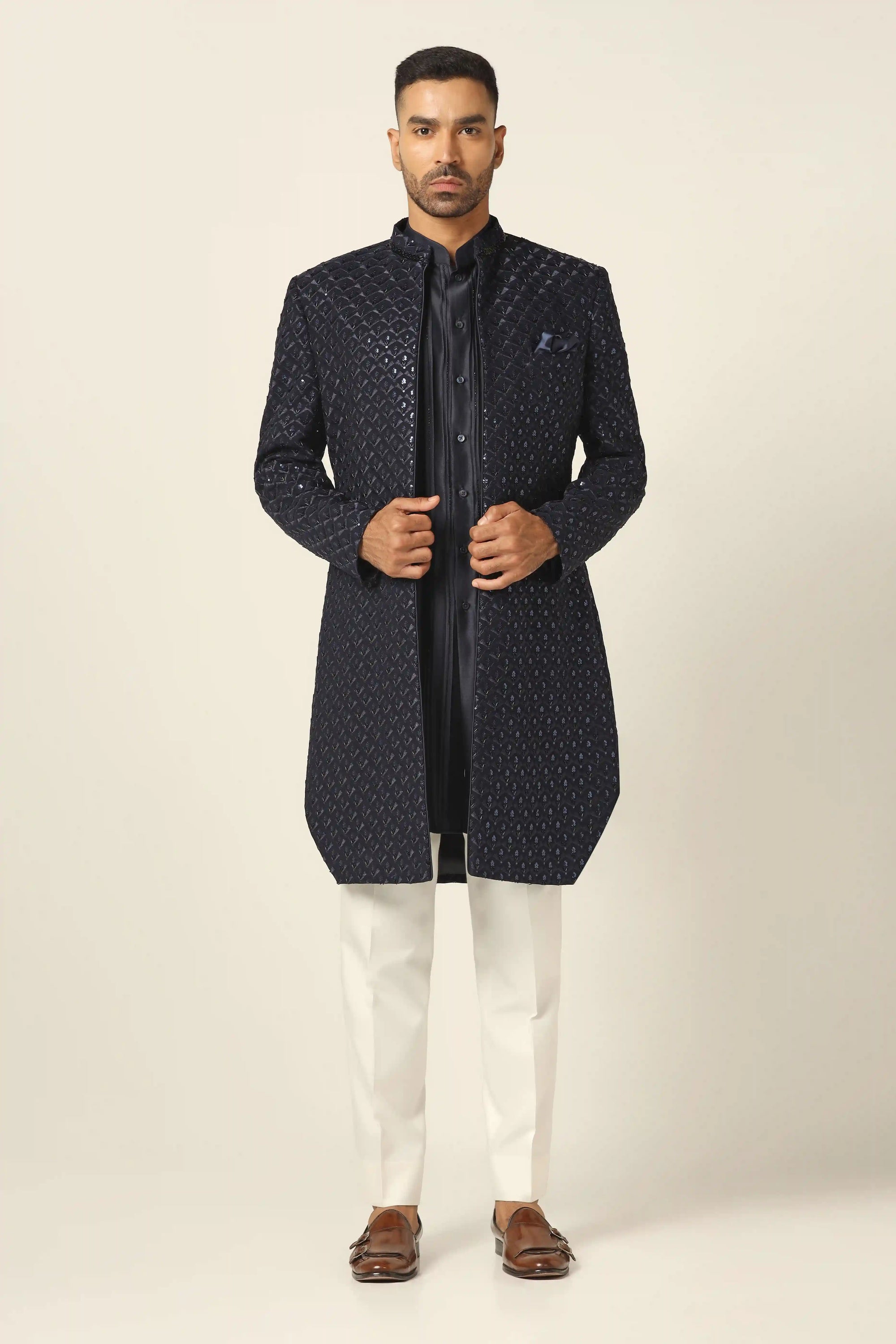 Redefine elegance with the Black Indowestern with embroidery, crafted for perfection. Shop Now!